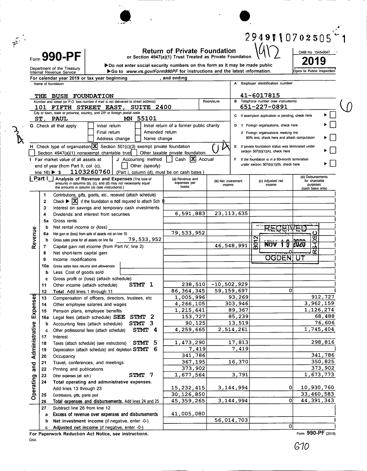 Image of first page of 2019 Form 990PF for Bush Foundation