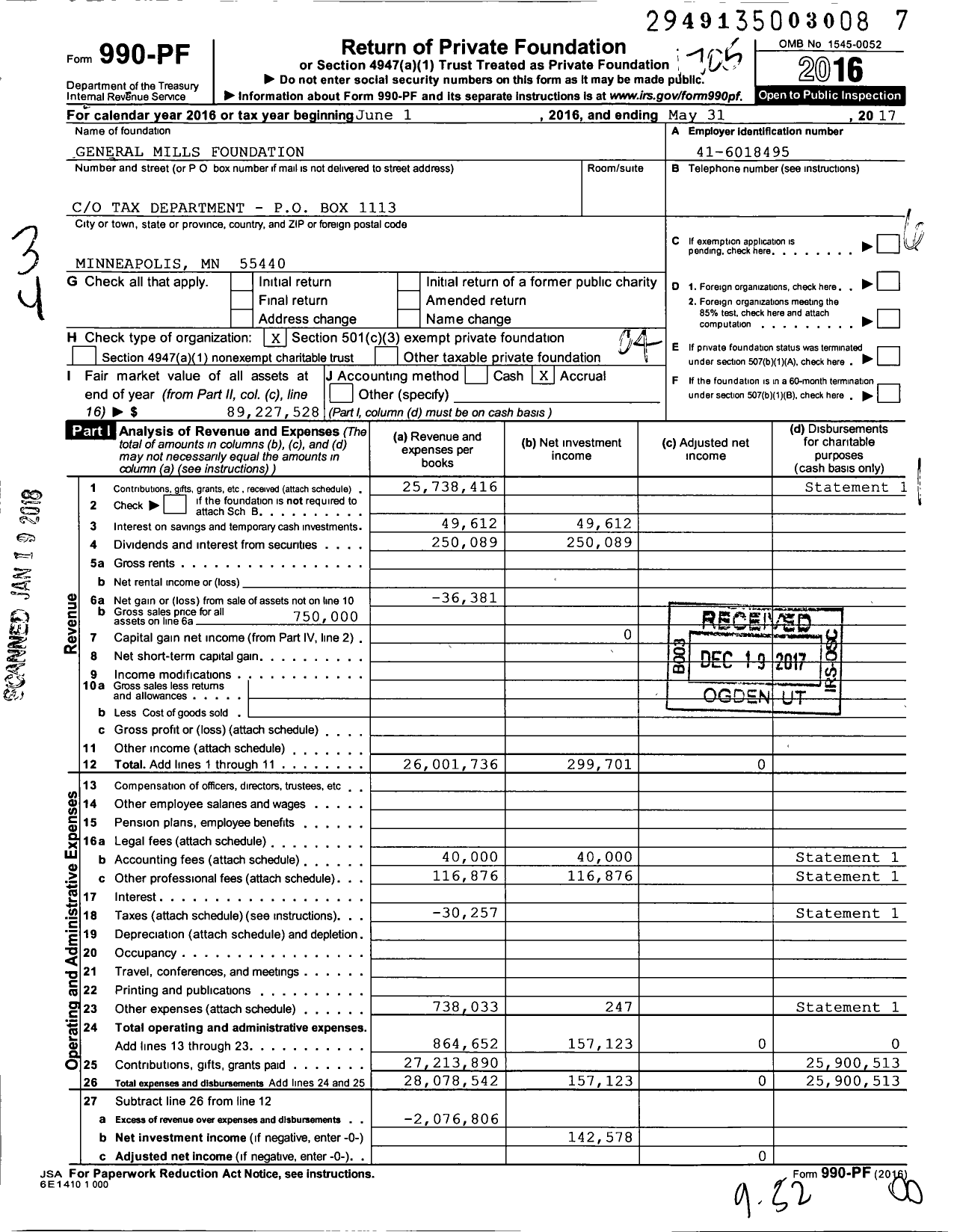 Image of first page of 2016 Form 990PF for General Mills Foundation
