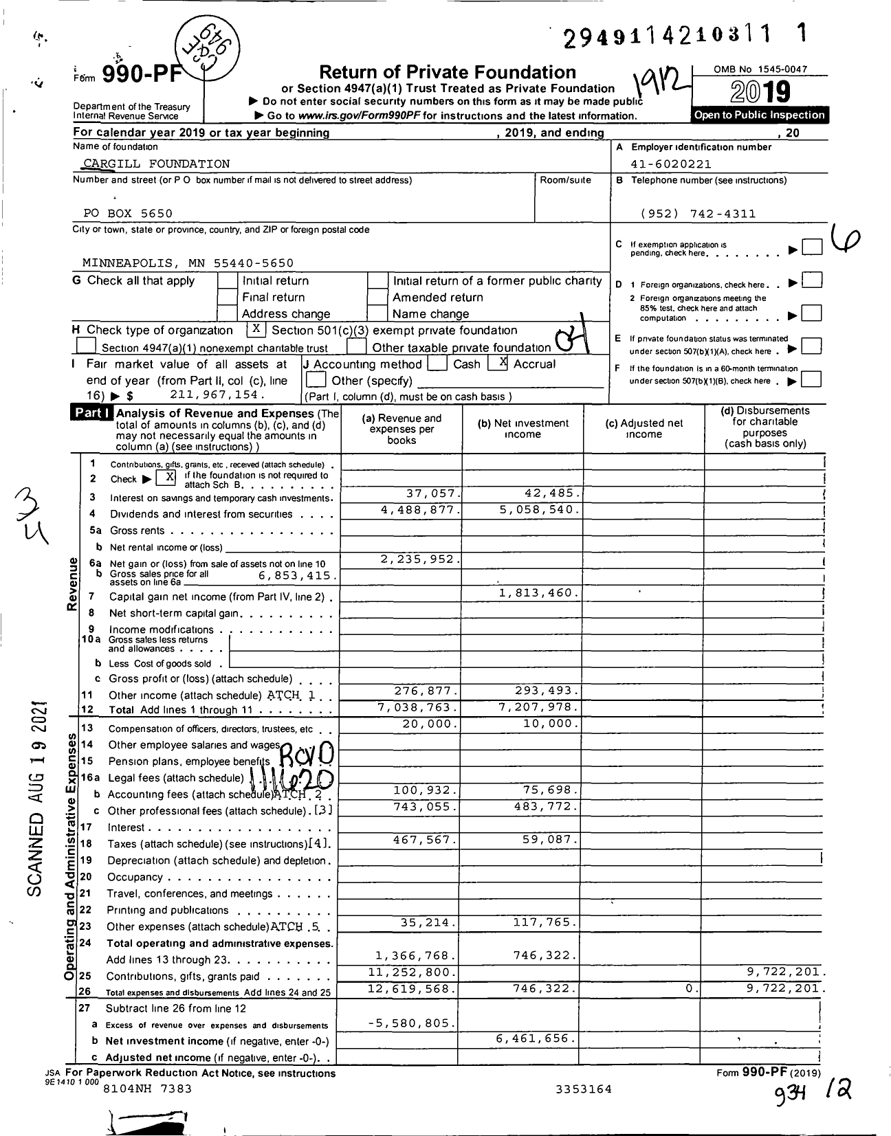 Image of first page of 2019 Form 990PF for Cargill Foundation