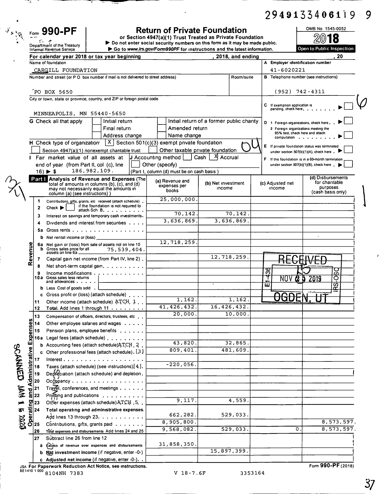 Image of first page of 2018 Form 990PF for Cargill Foundation