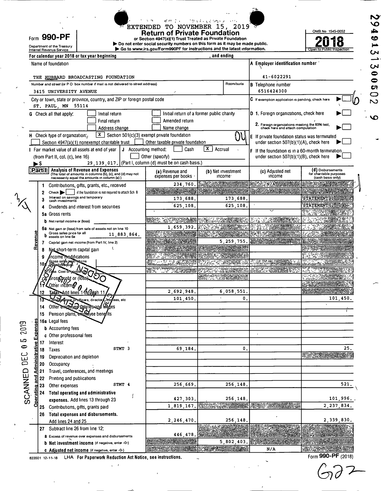 Image of first page of 2018 Form 990PF for HUBBARD Radio