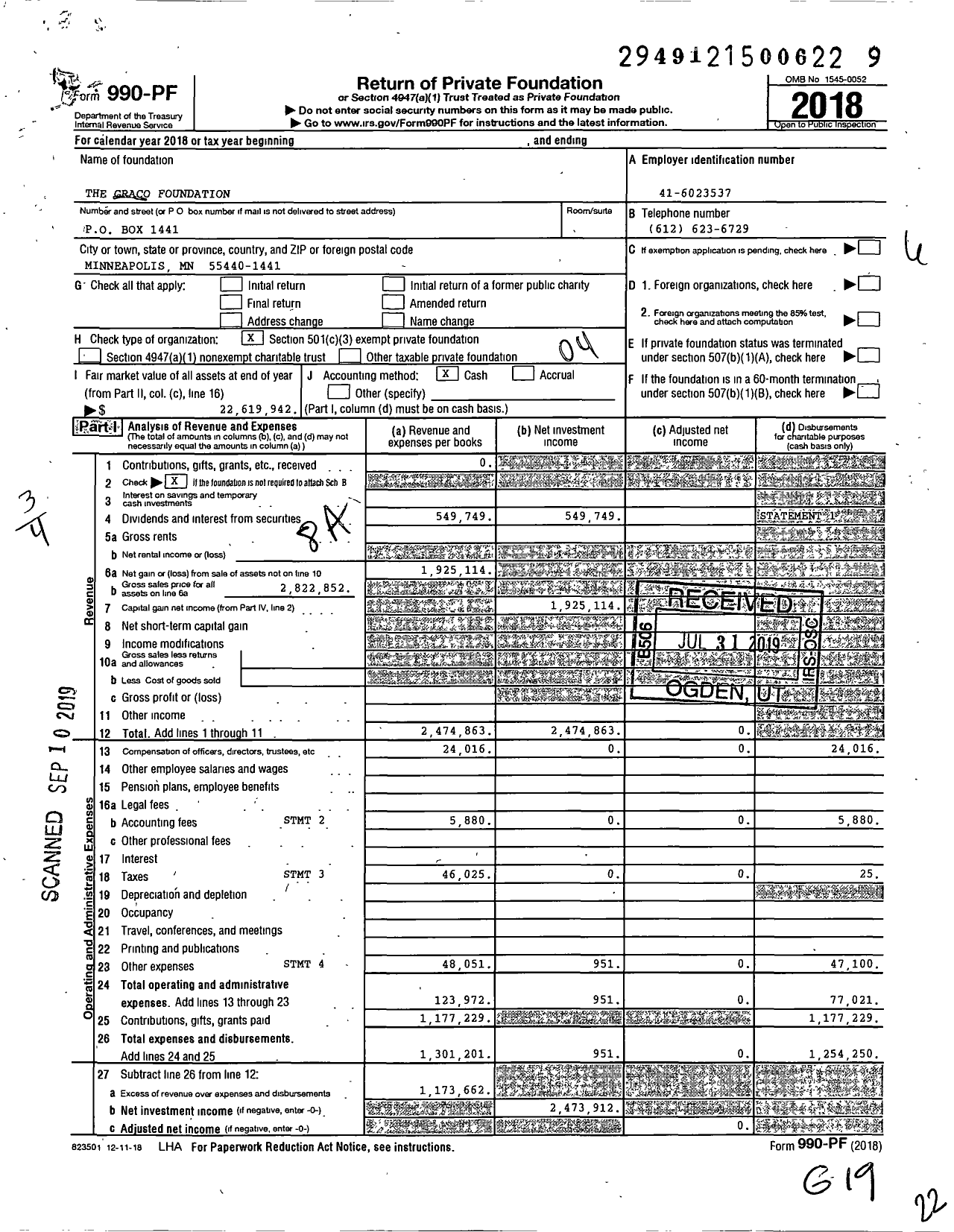 Image of first page of 2018 Form 990PF for The Graco Foundation