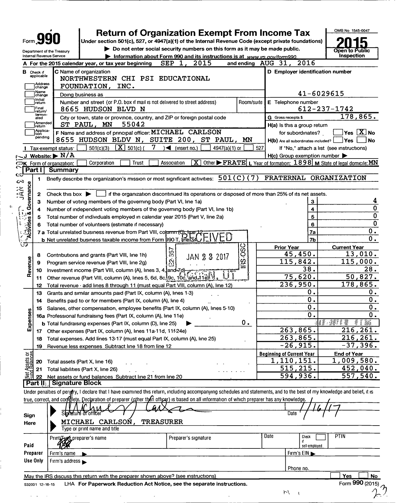 Image of first page of 2015 Form 990O for Northwestern Chi Psi Educational Foundation