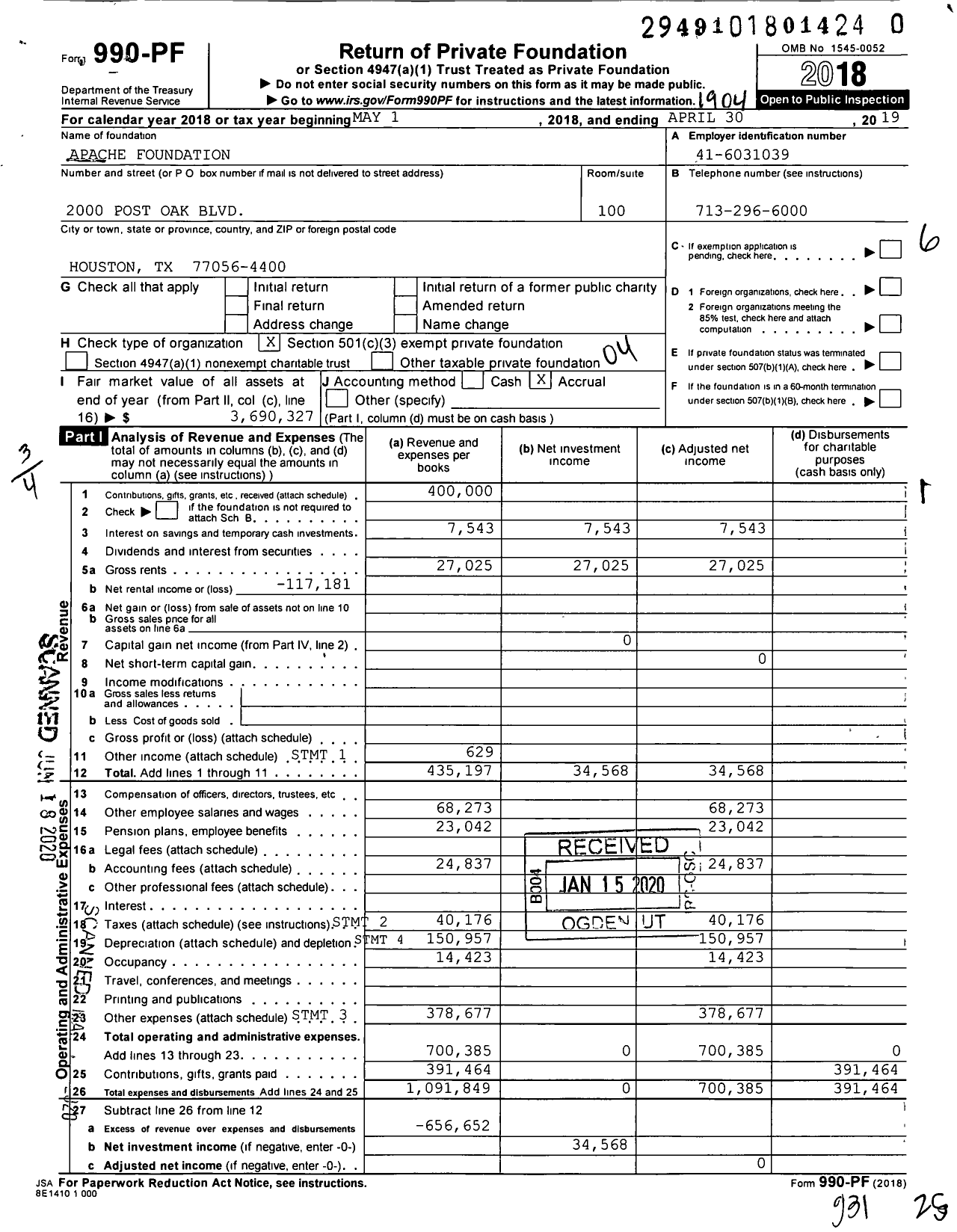 Image of first page of 2018 Form 990PR for Apache Foundation