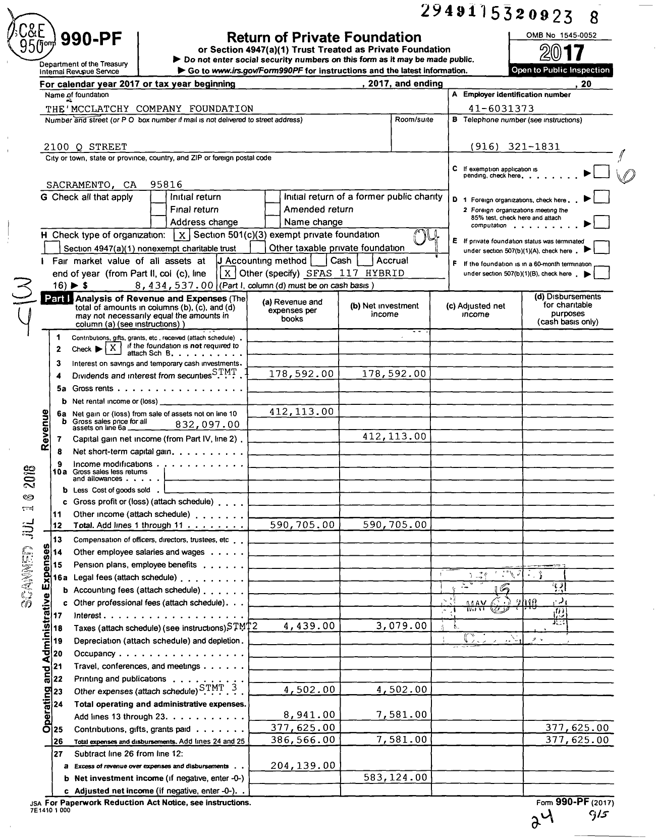 Image of first page of 2017 Form 990PF for Ward Creek Foundation