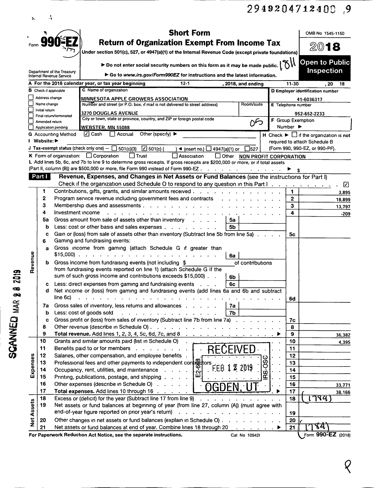 Image of first page of 2017 Form 990EO for Minnesota Apple Growers Association