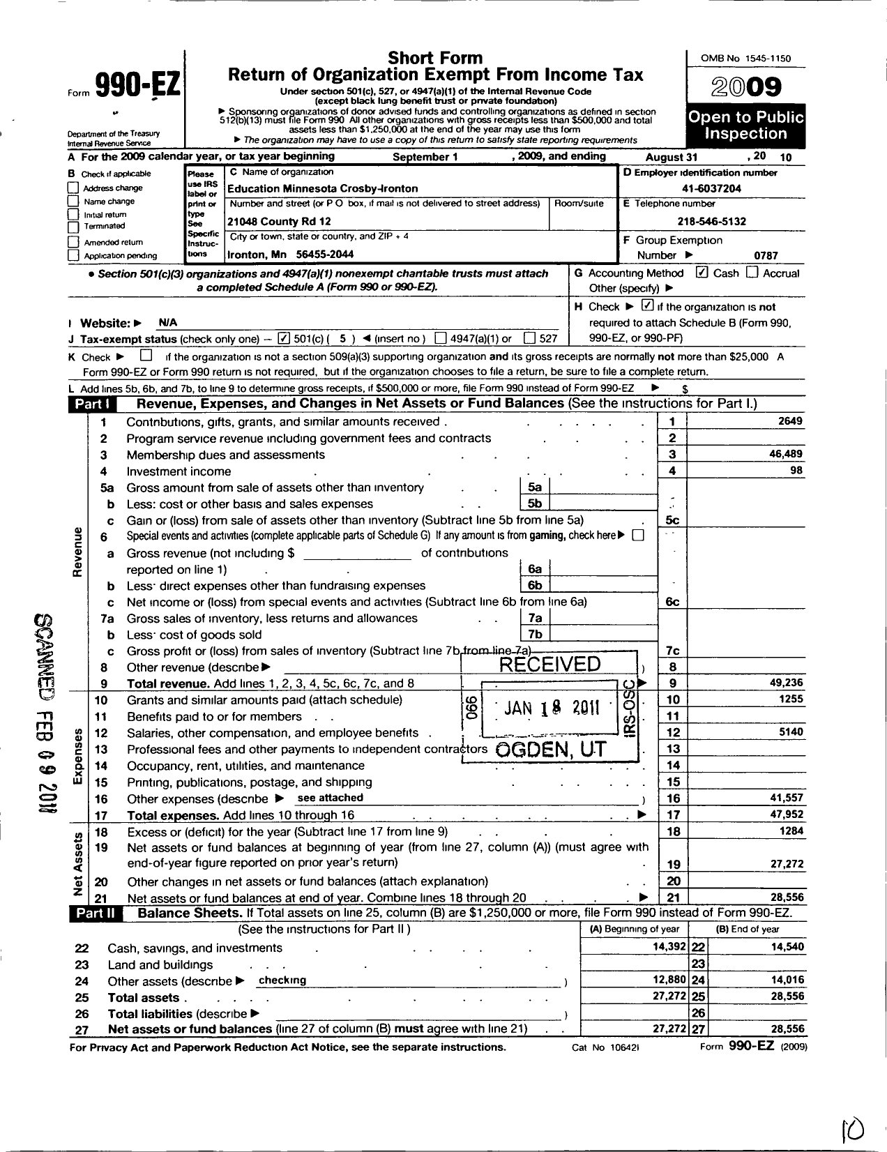 Image of first page of 2009 Form 990EO for American Federation of Teachers - 1325 Education Minnesota-Crosby-Iro