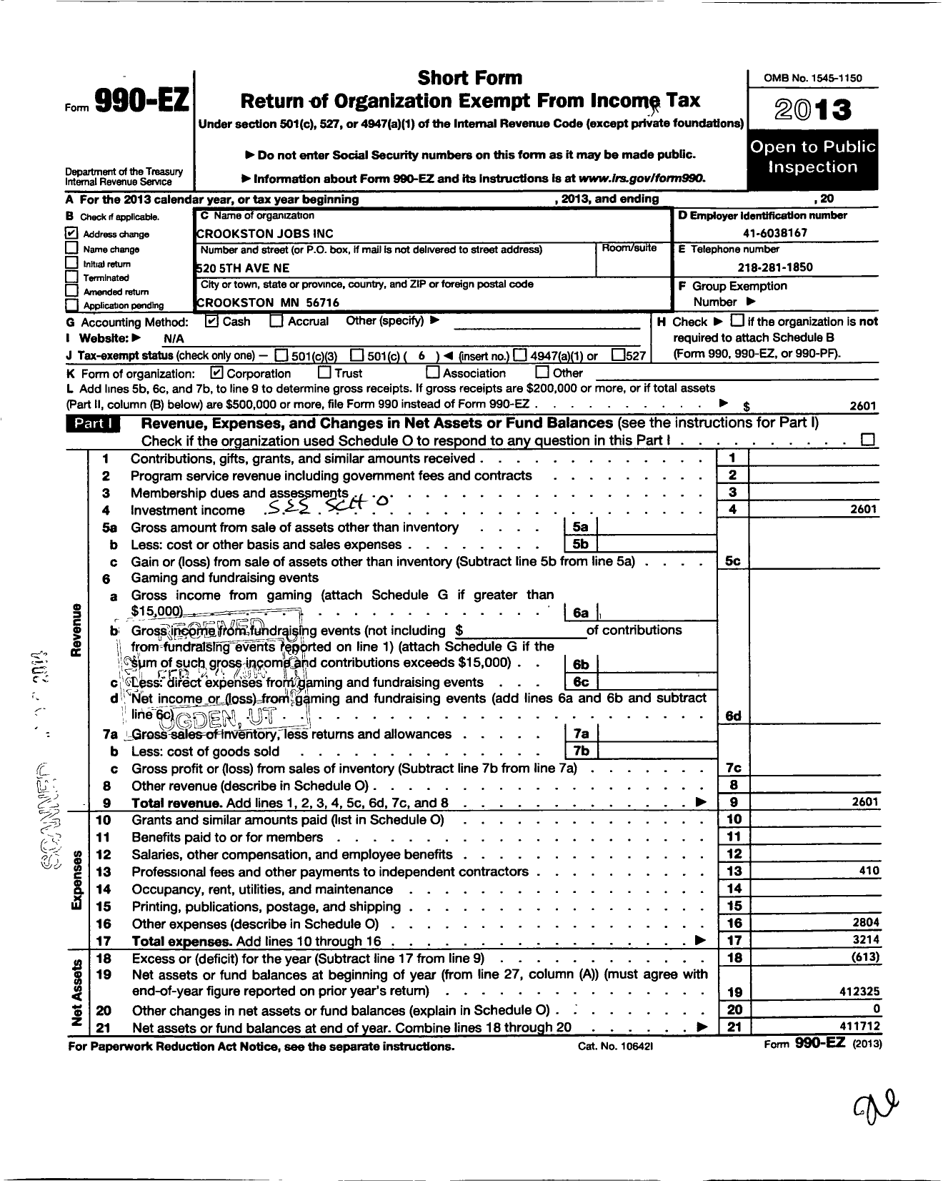 Image of first page of 2013 Form 990EO for Crookston Jobs