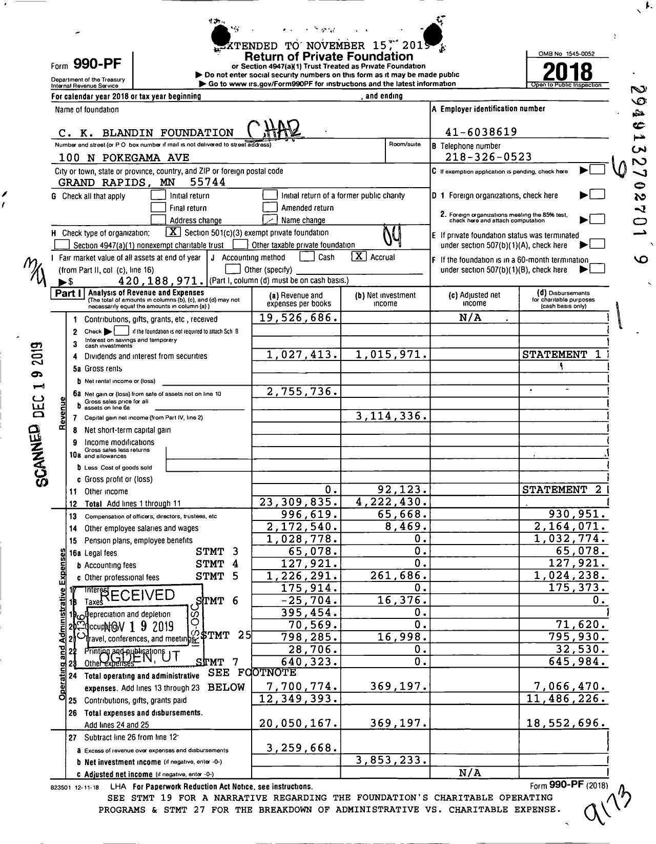 Image of first page of 2018 Form 990PF for Blandin Foundation