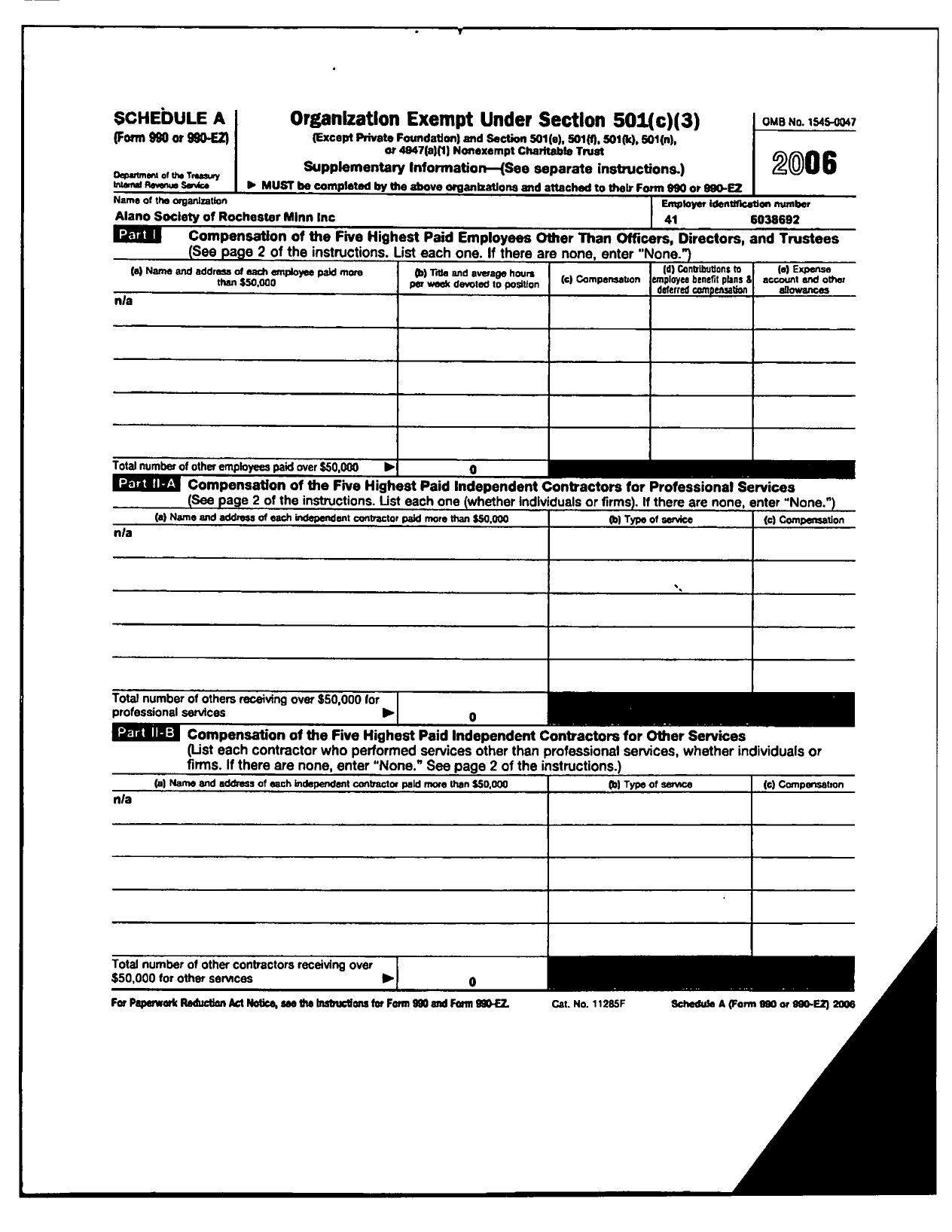 Image of first page of 2005 Form 990R for Alano Society of Rochester Minn