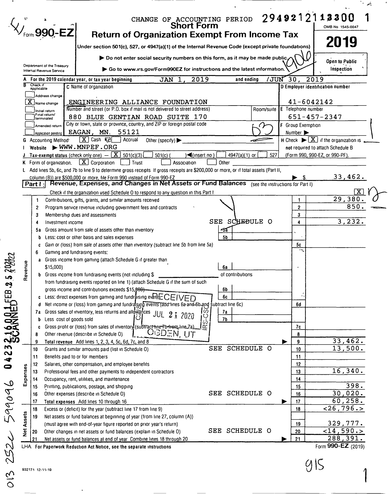 Image of first page of 2018 Form 990EZ for Minnesota Society of Professional Engineers Foundation