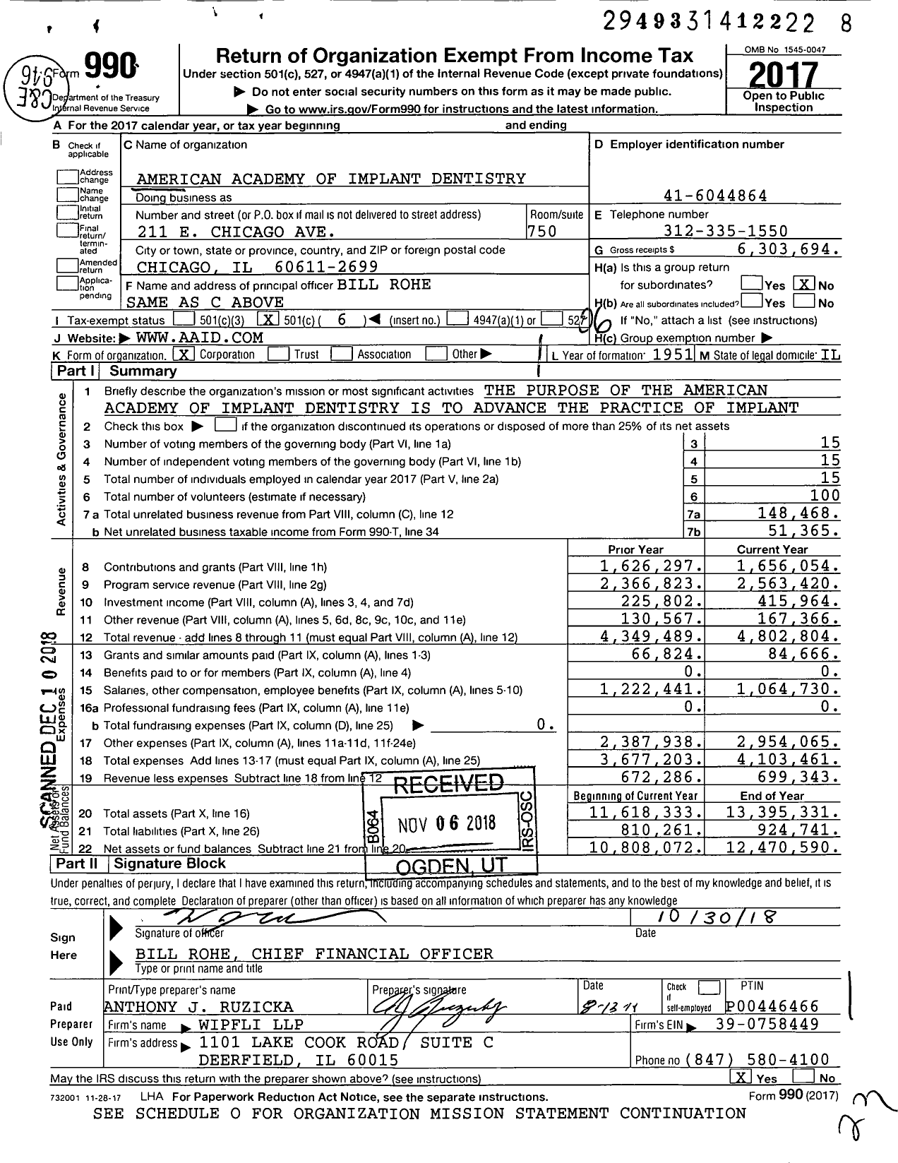 Image of first page of 2017 Form 990O for American Academy of Implant Dentistry (AAID)