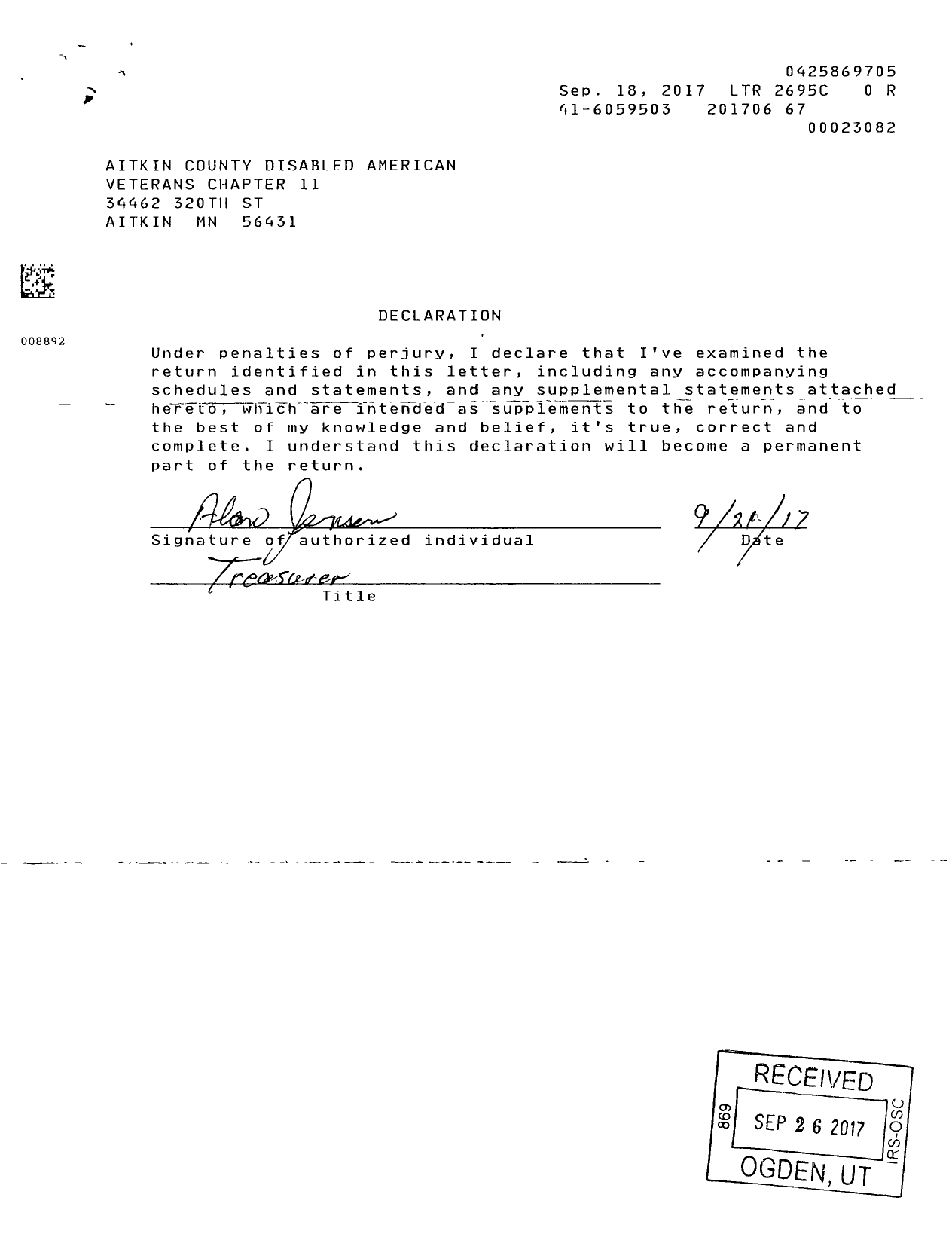 Image of first page of 2016 Form 990ER for Disabled American Veterans - 11 Aitkin
