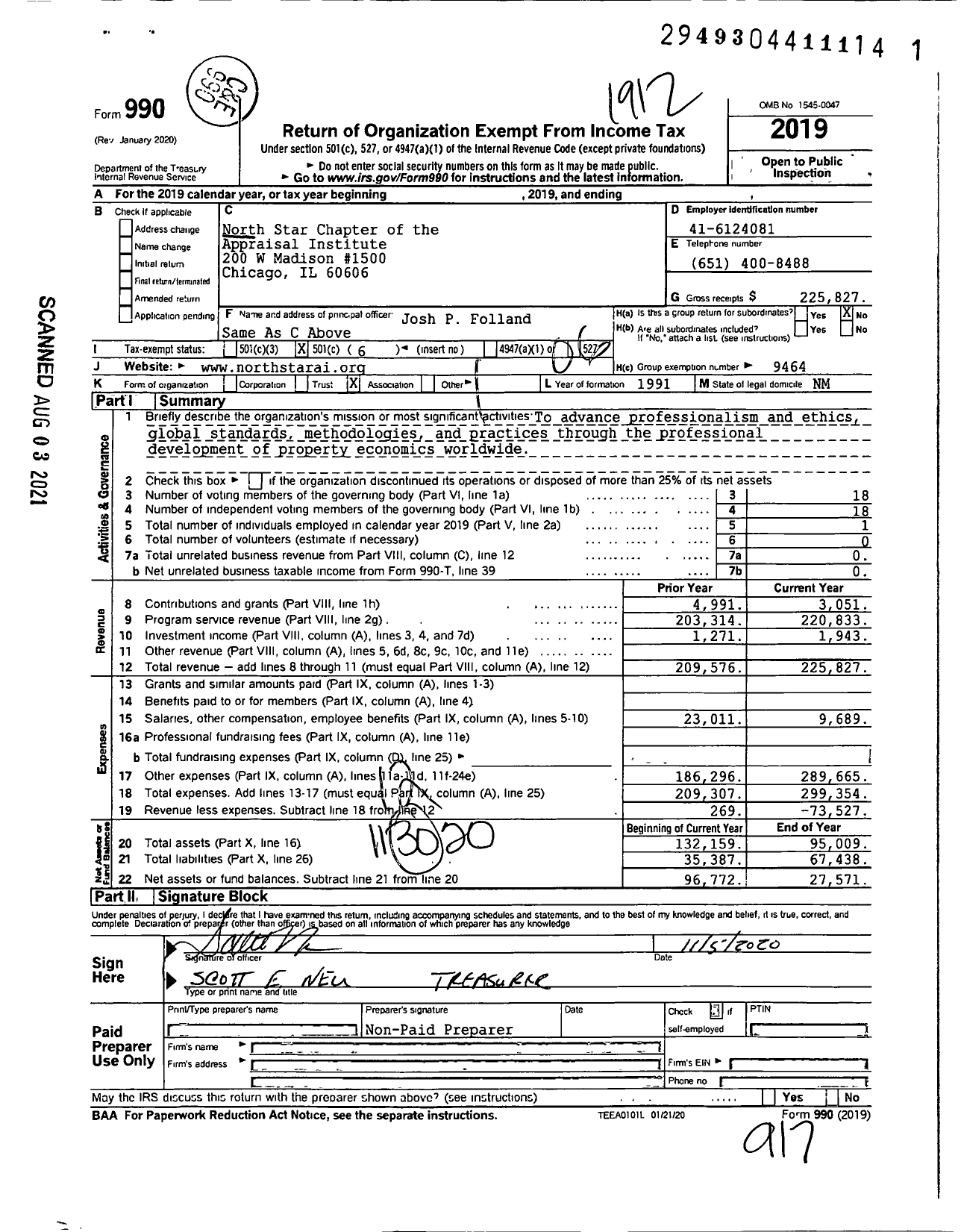 Image of first page of 2019 Form 990O for North Star Chapter of the Appraisal Institute