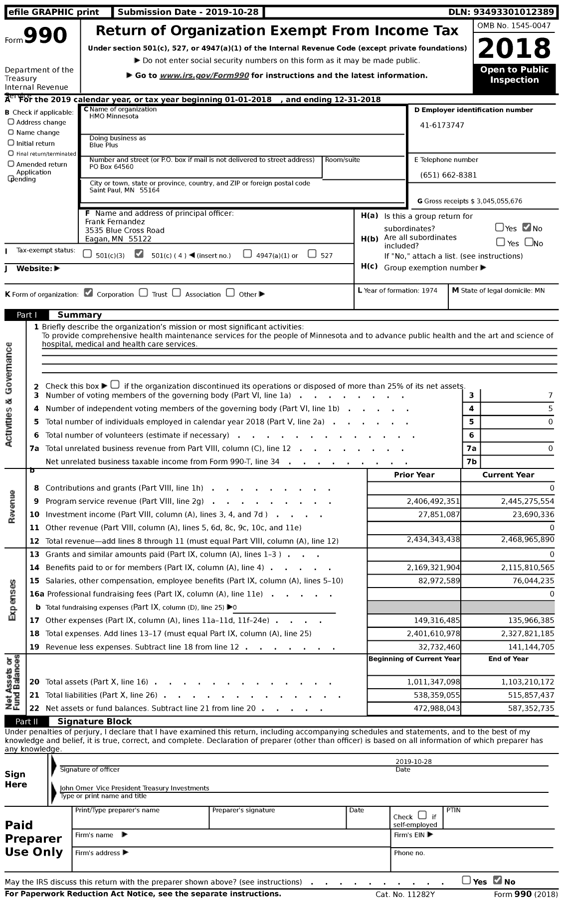 Image of first page of 2018 Form 990 for Blue Plus