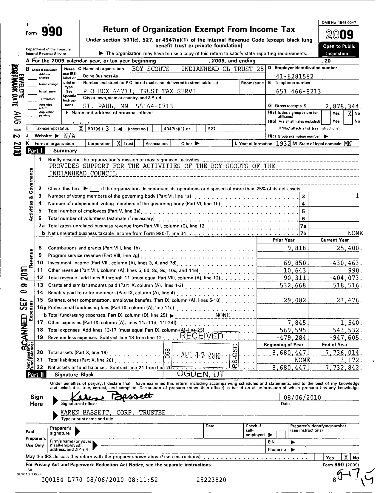 Image of first page of 2009 Form 990 for Boy Scouts of America