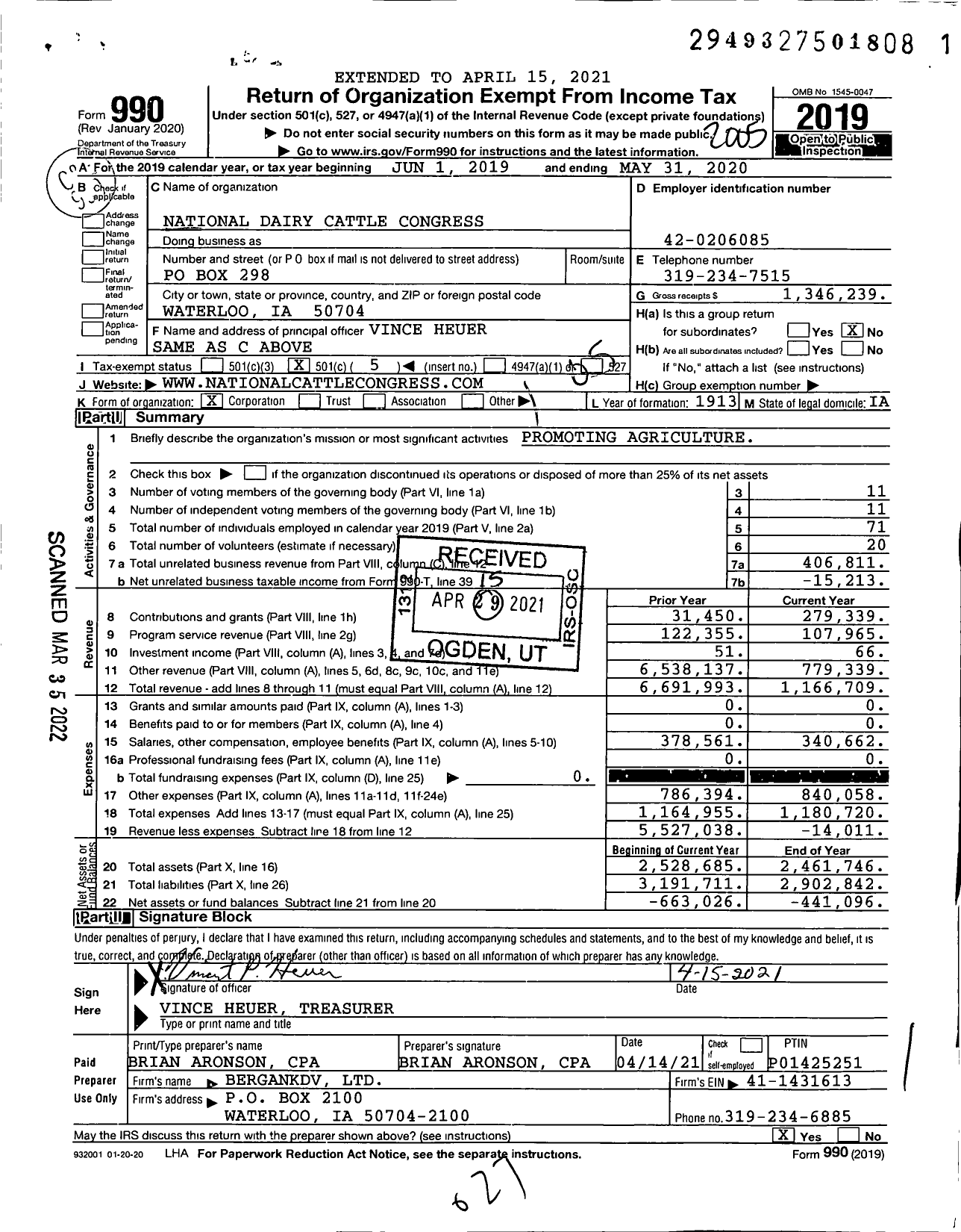 Image of first page of 2019 Form 990O for National Dairy Cattle Congress