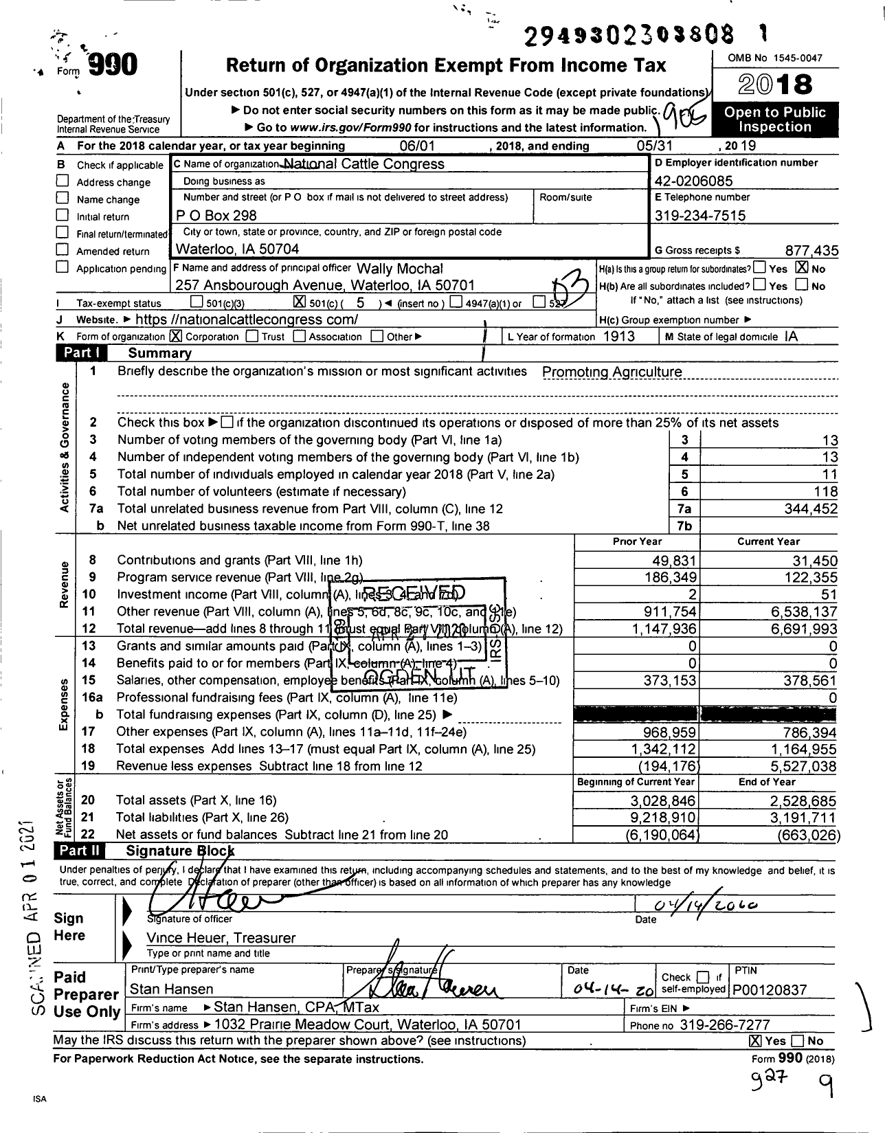 Image of first page of 2018 Form 990 for National Dairy Cattle Congress