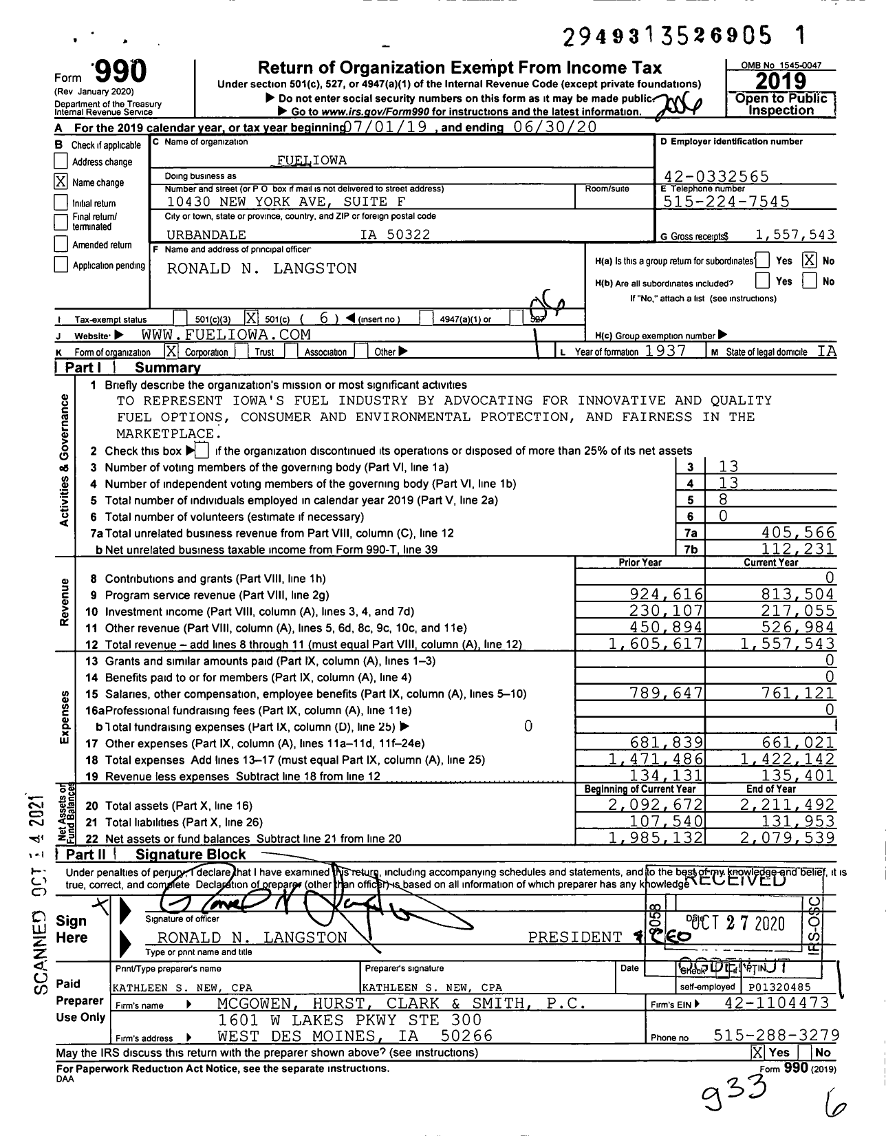 Image of first page of 2019 Form 990O for FUELIowa (PMCI)