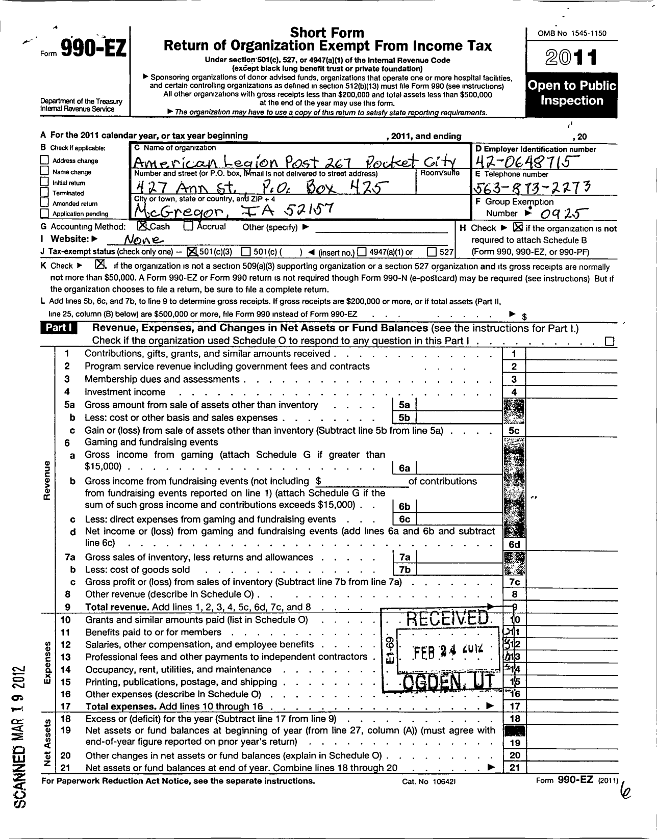 Image of first page of 2011 Form 990EZ for American Legion - 267