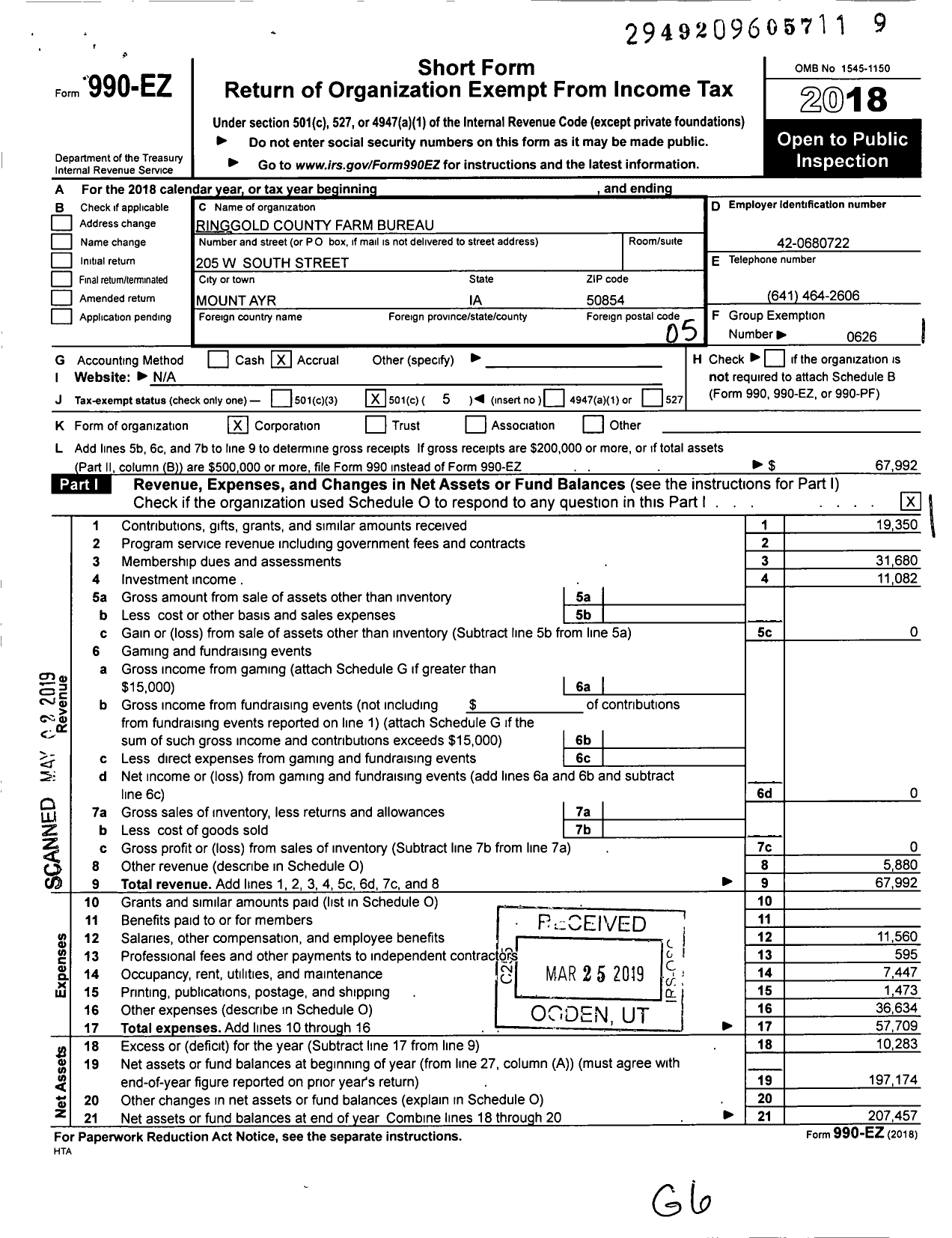 Image of first page of 2018 Form 990EO for Iowa Farm Bureau Federation - Ringgold County Farm Bureau