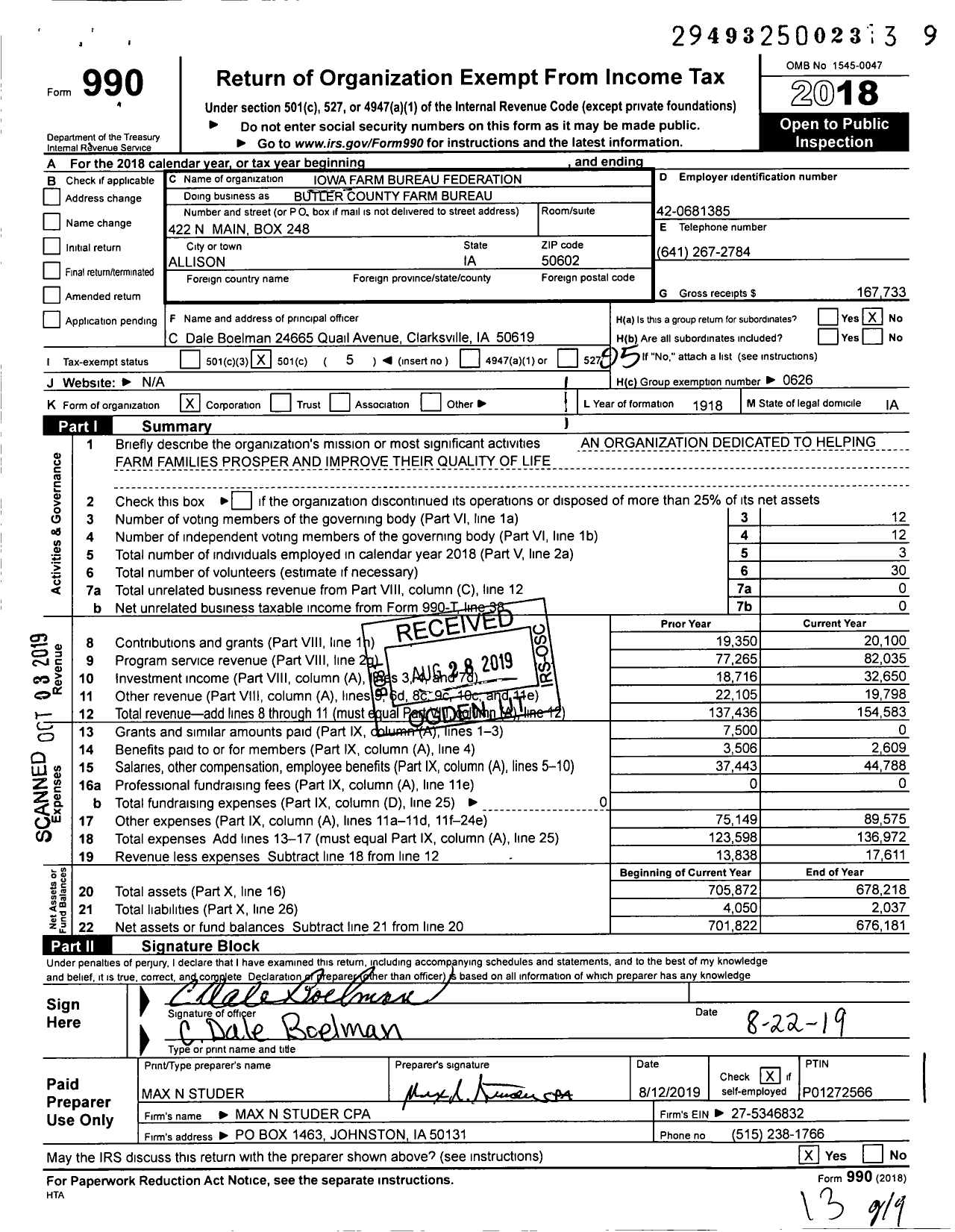 Image of first page of 2018 Form 990O for Iowa Farm Bureau Federation