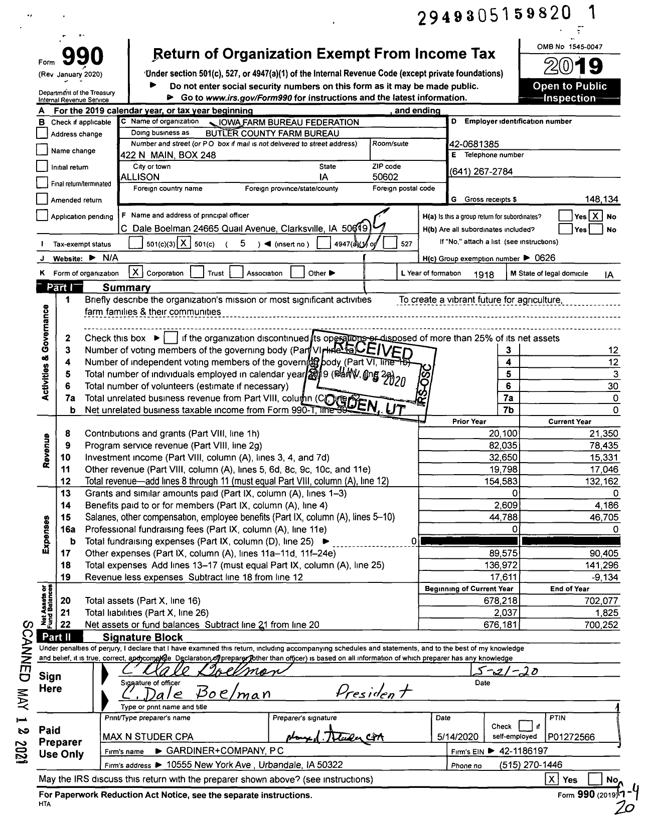 Image of first page of 2019 Form 990O for Iowa Farm Bureau Federation