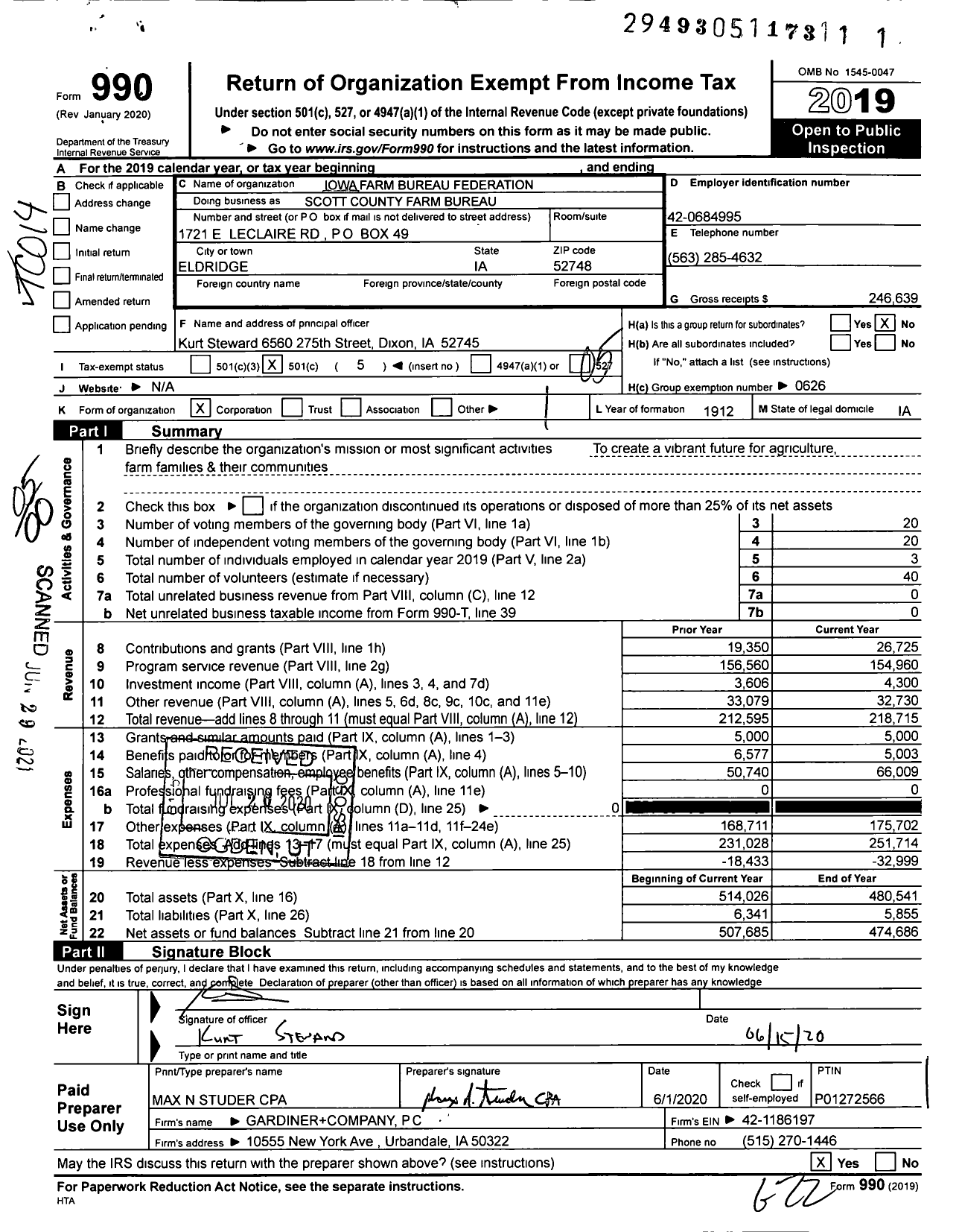 Image of first page of 2019 Form 990O for Iowa Farm Bureau Federation - Scott County Farm Bureau