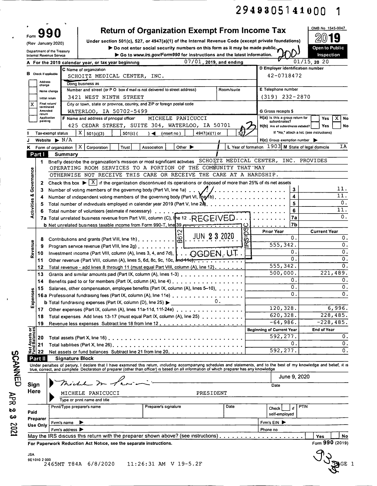 Image of first page of 2019 Form 990 for Schoitz Medical Center