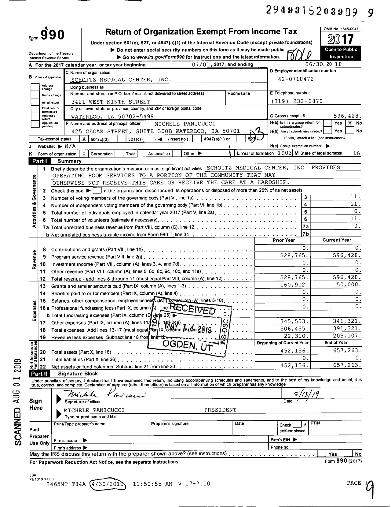 Image of first page of 2017 Form 990 for Schoitz Medical Center