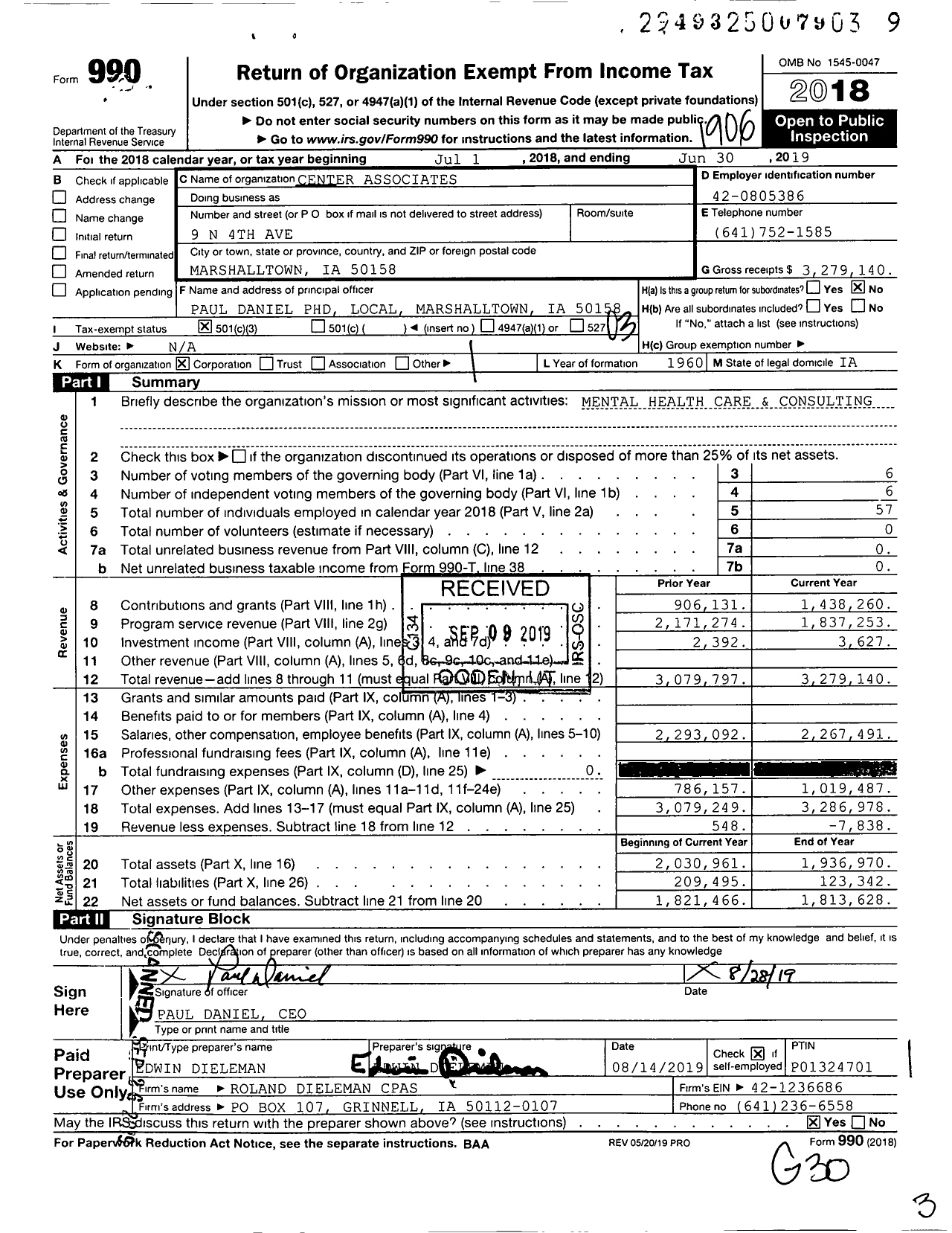 Image of first page of 2018 Form 990 for Center Associates