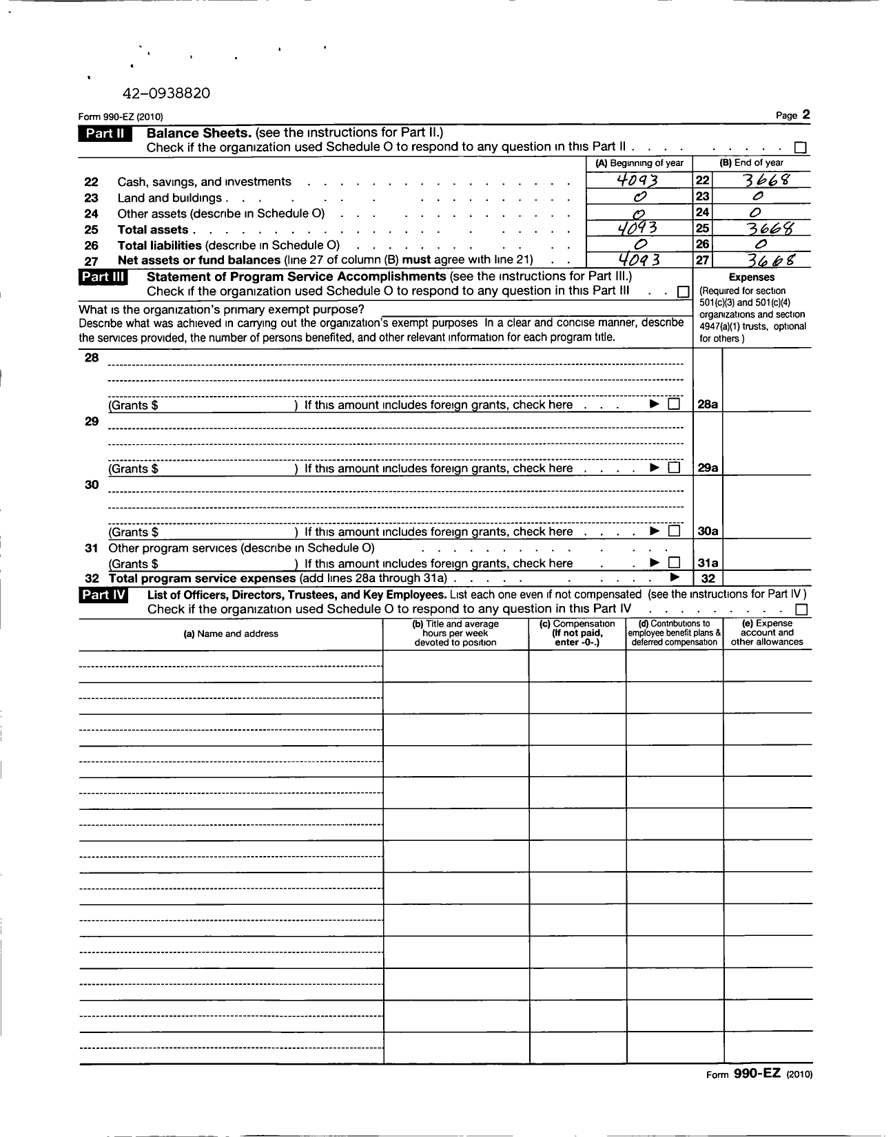 Image of first page of 2010 Form 990EOR for Kiwanis International - K04784 Inwood