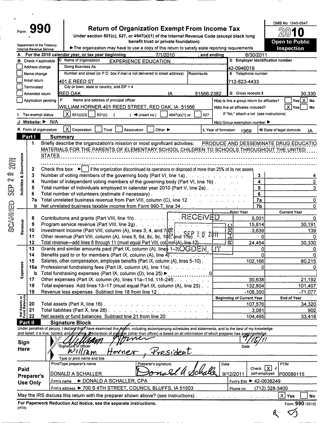 Image of first page of 2010 Form 990 for Experience Education