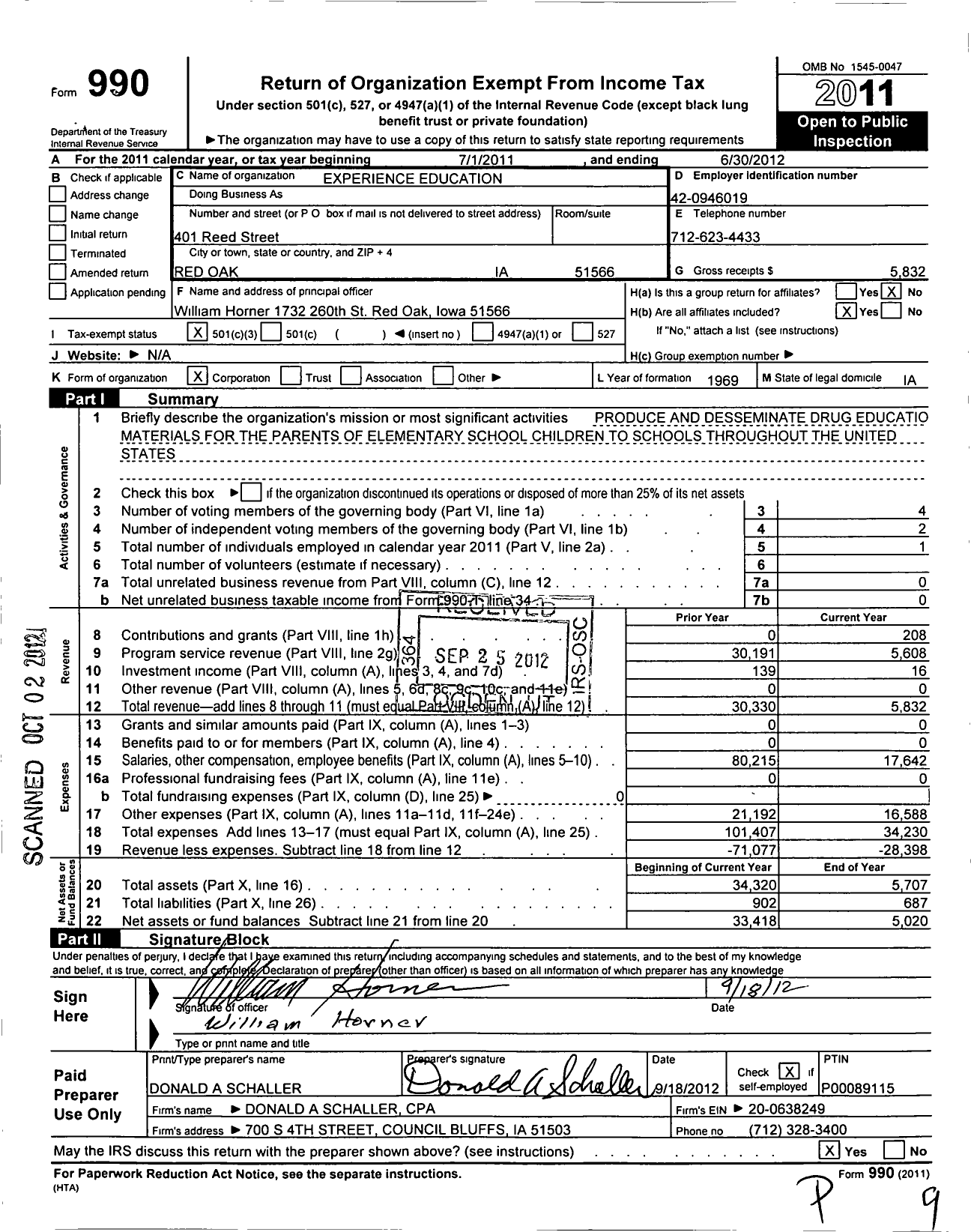 Image of first page of 2011 Form 990 for Experience Education