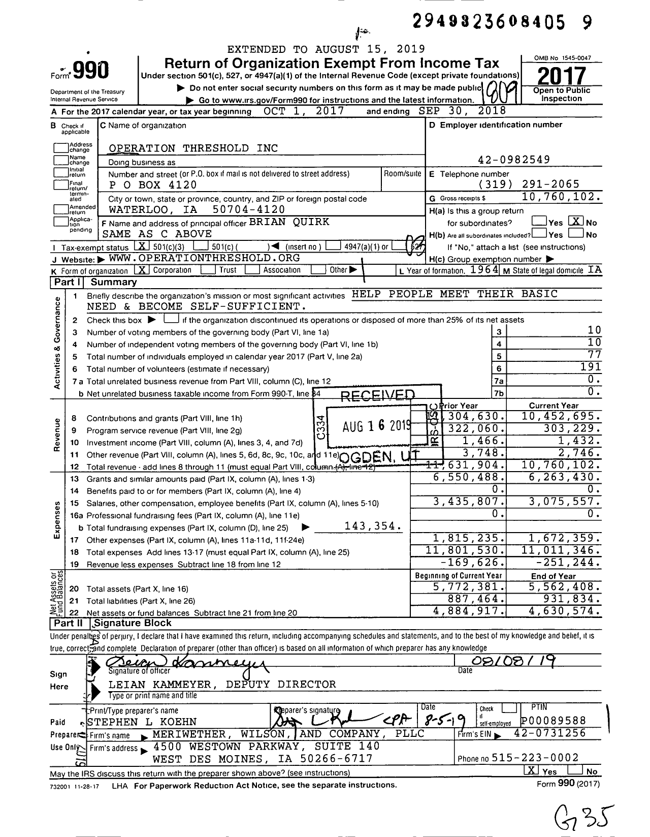 Image of first page of 2017 Form 990 for Operation Threshold