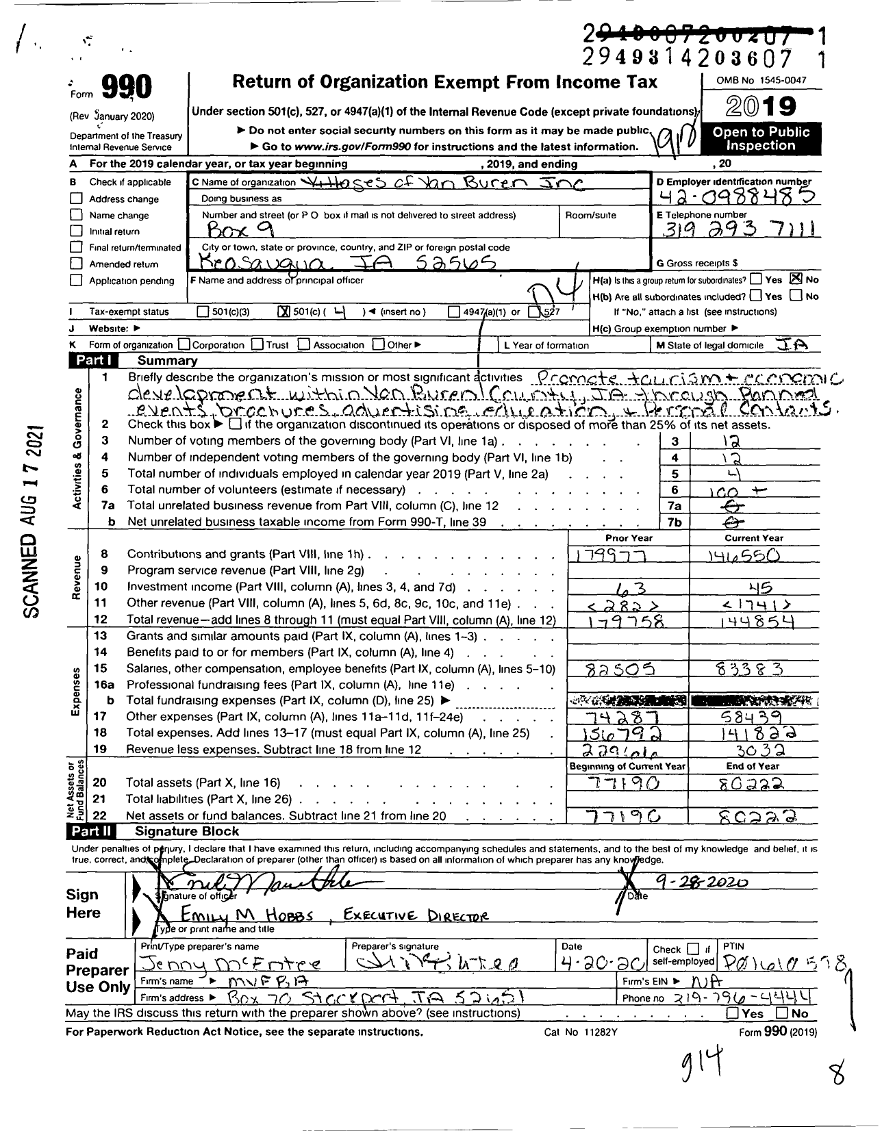 Image of first page of 2019 Form 990O for Villages of Van Buren