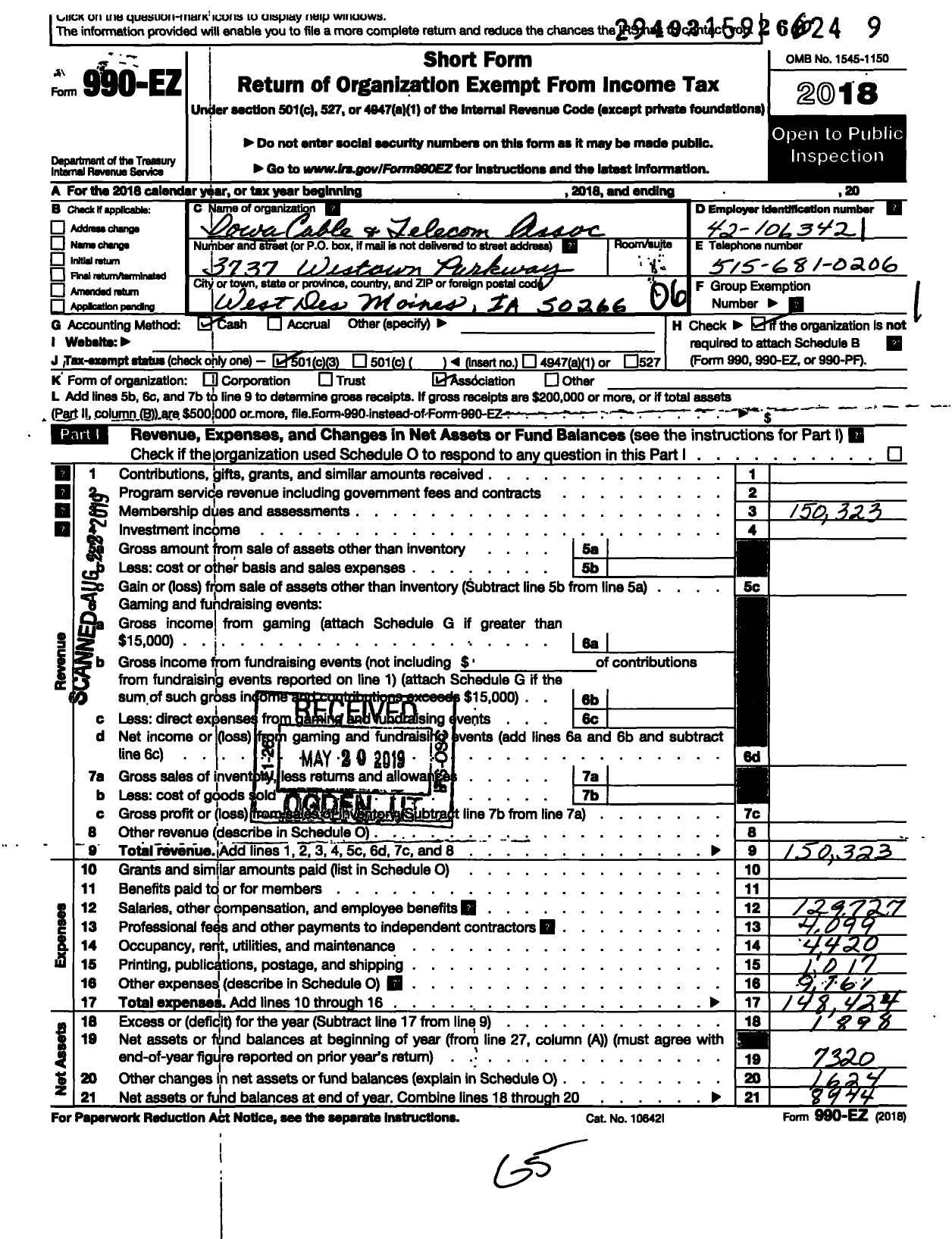 Image of first page of 2018 Form 990EO for Iowa Cable and Telecommunications Association