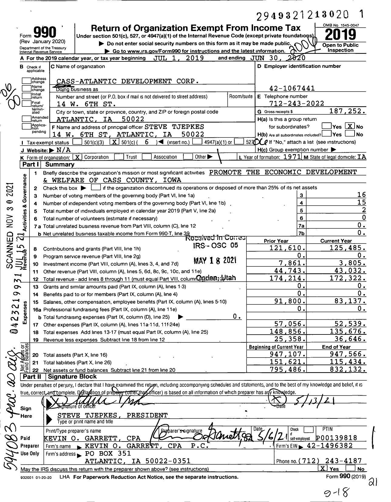 Image of first page of 2019 Form 990O for Cass-Atlantic Development Corporation