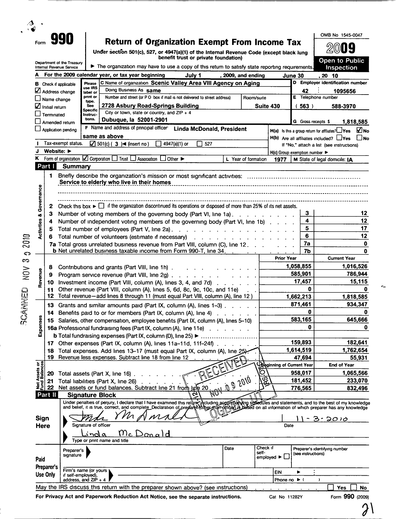 Image of first page of 2009 Form 990 for Scenic Valley Area Viii Agency on Aging