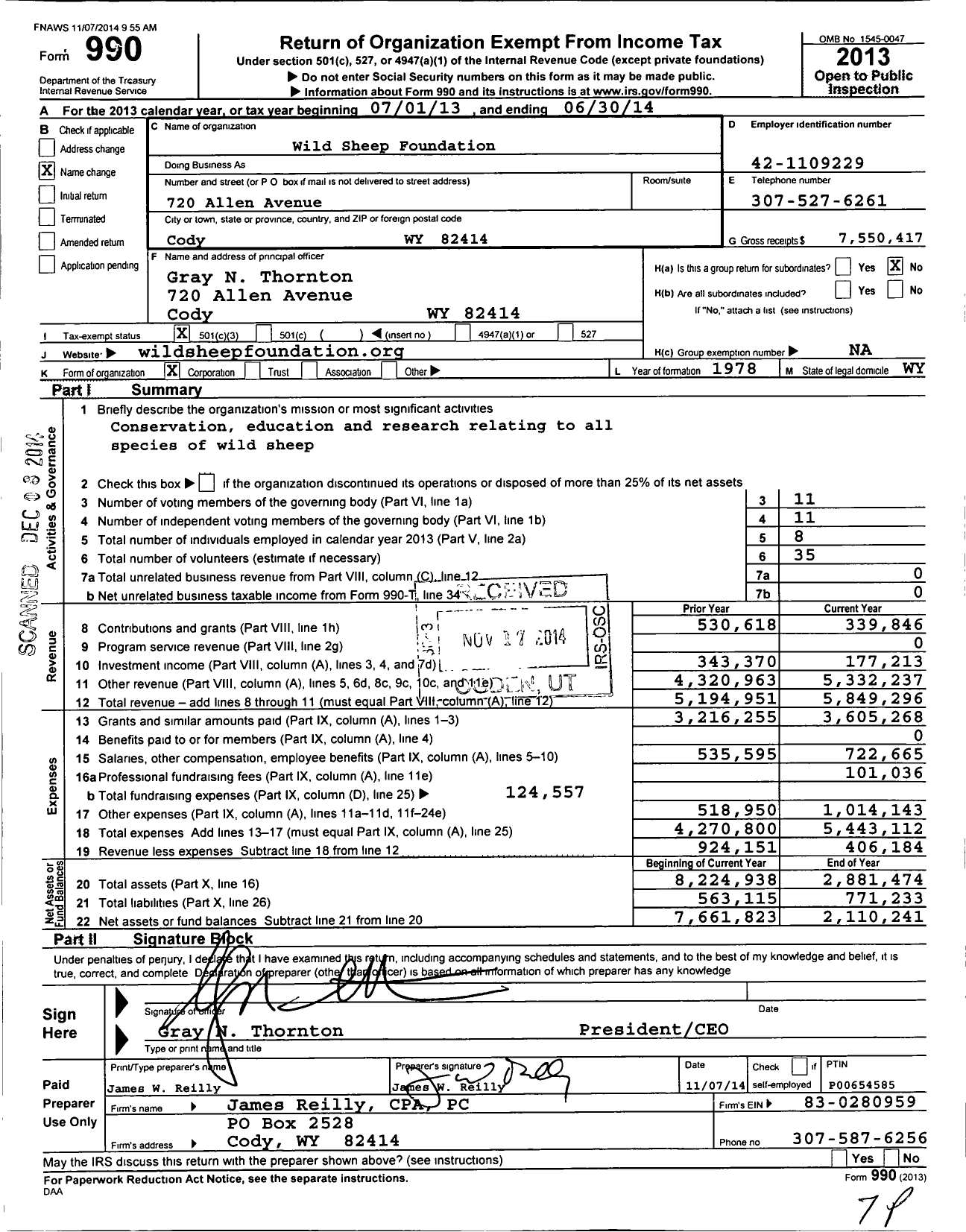 Image of first page of 2013 Form 990 for Oregon Foundation For North American Wild Sheep (FNAWS)