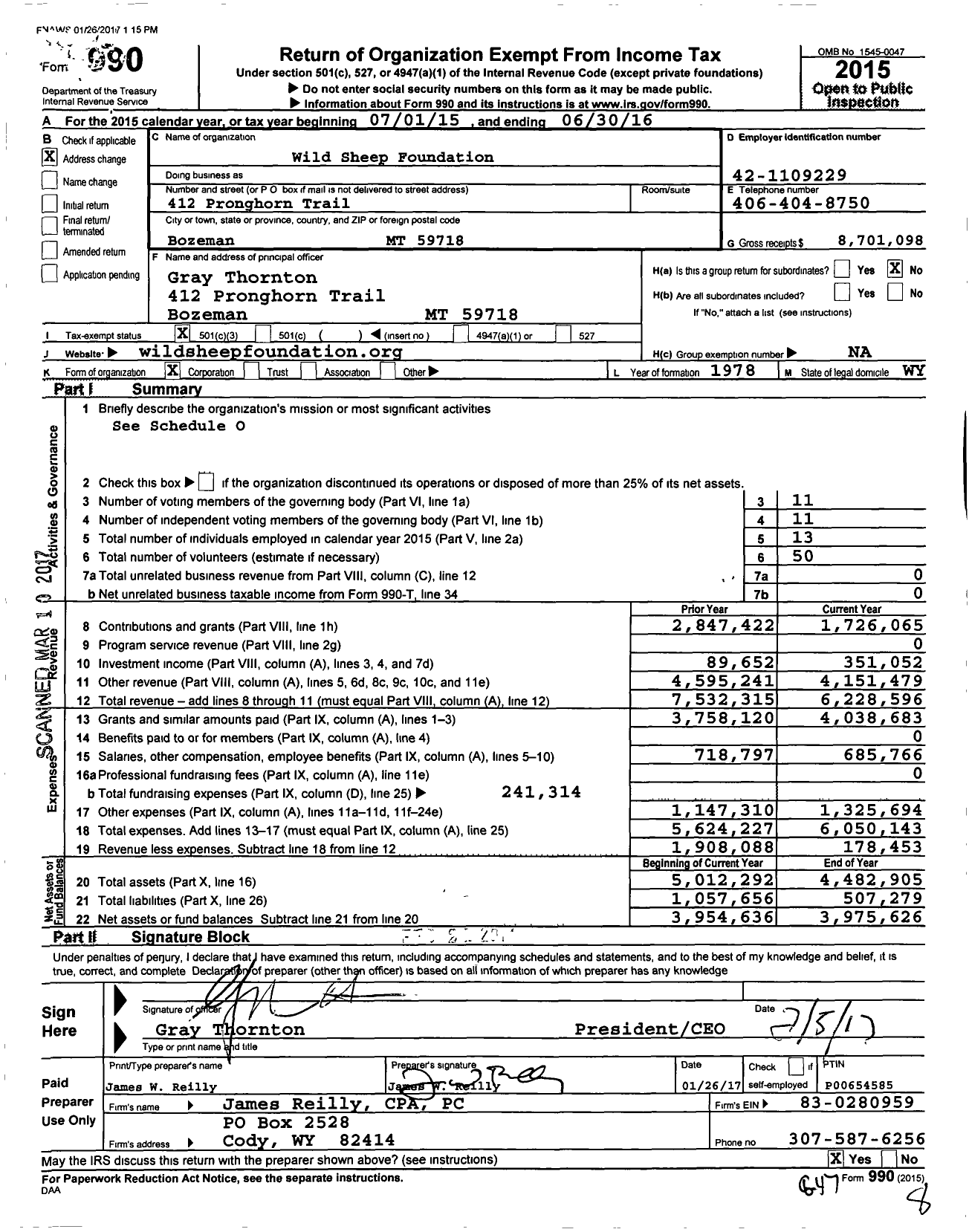 Image of first page of 2015 Form 990 for Oregon Foundation For North American Wild Sheep (FNAWS)