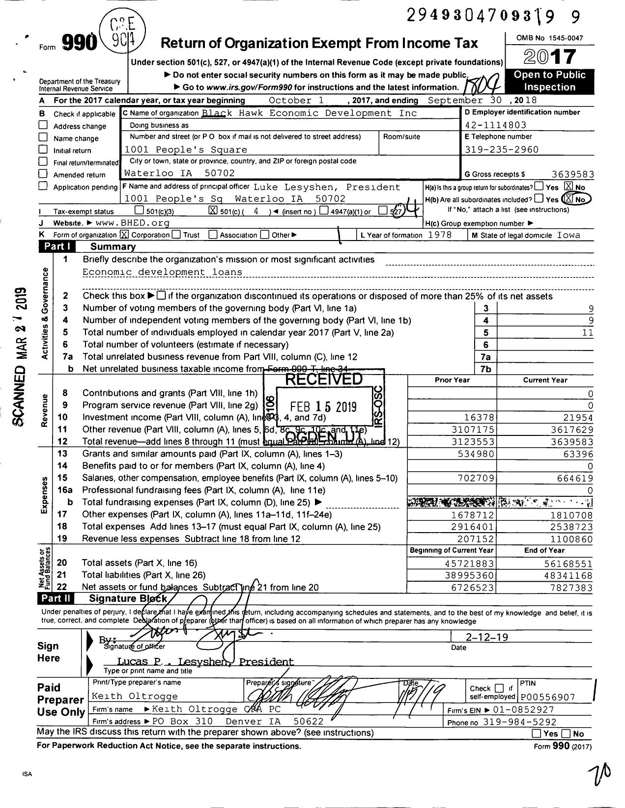 Image of first page of 2017 Form 990O for Black Hawk Economic Development