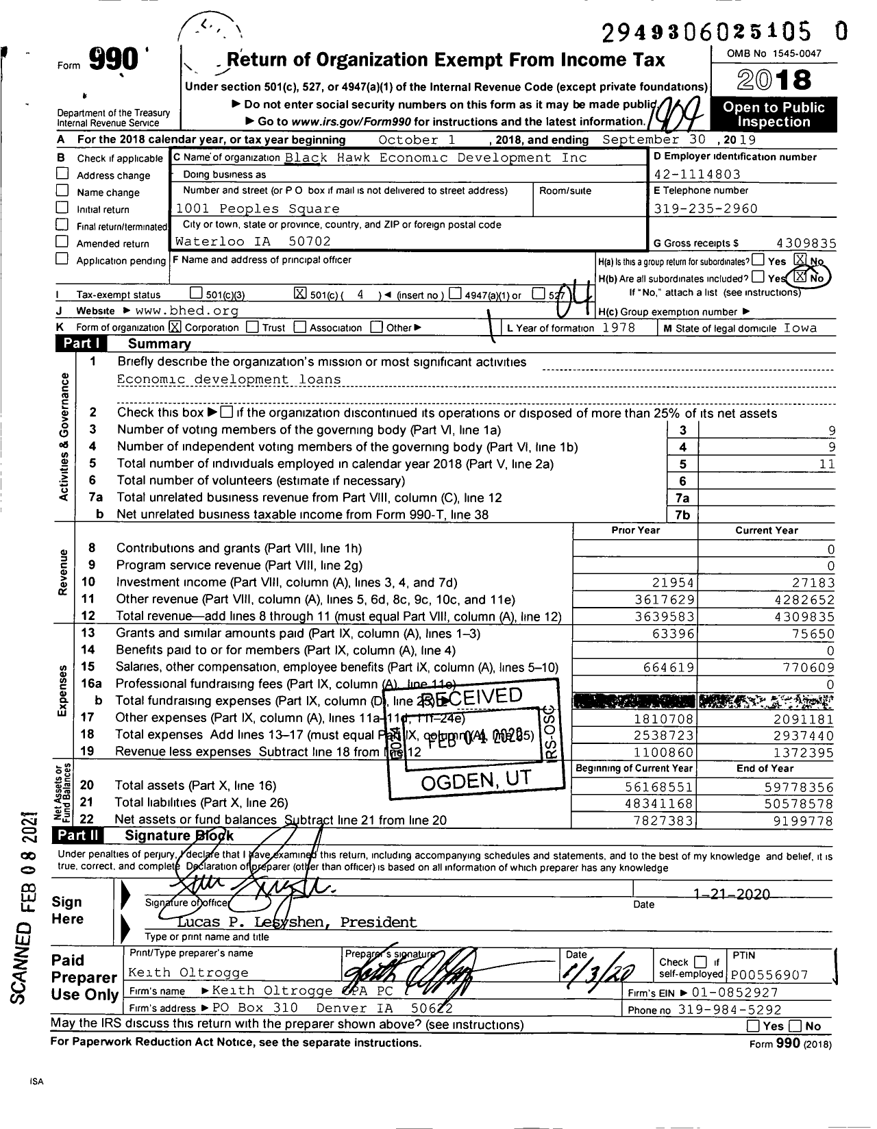 Image of first page of 2018 Form 990O for Black Hawk Economic Development