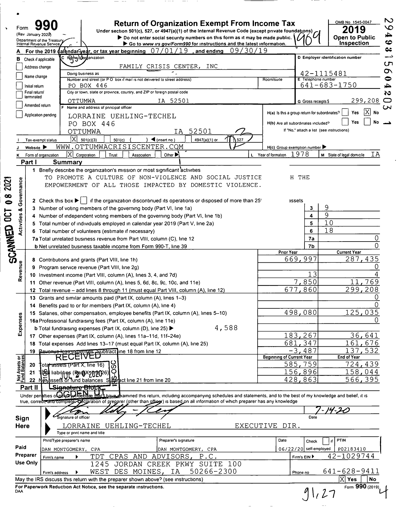 Image of first page of 2018 Form 990 for Family Crisis Center / Crisis Center & Women's Shelter Inc