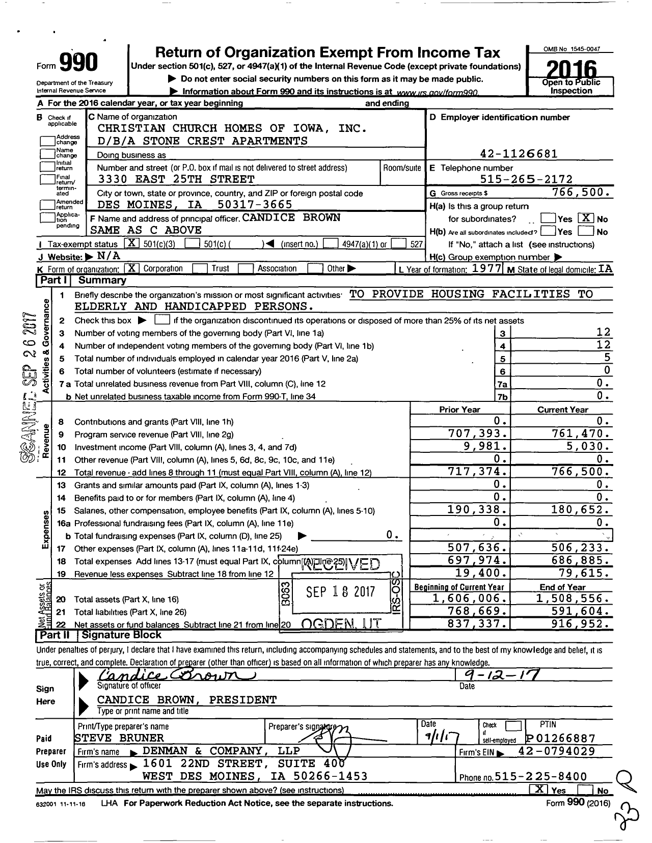 Image of first page of 2016 Form 990 for B / A Stone Crest Apartments