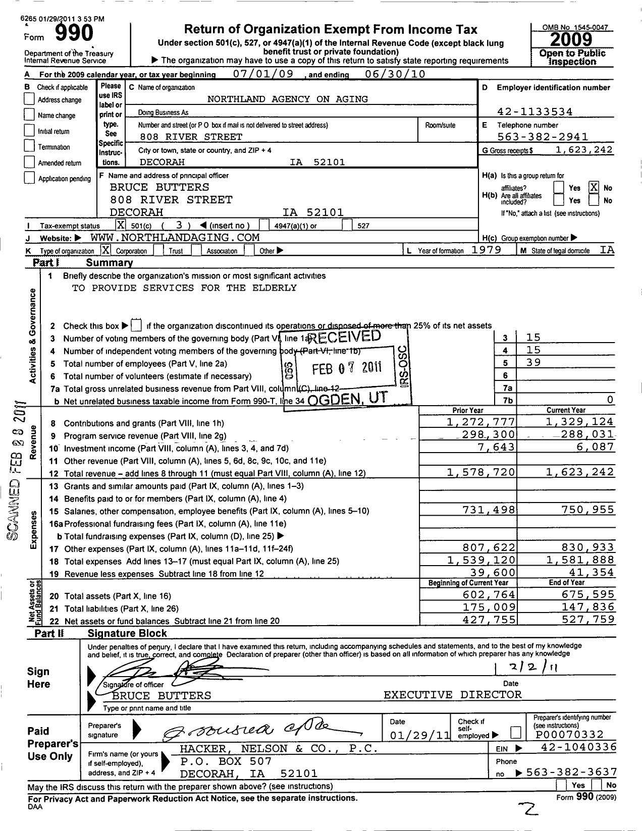 Image of first page of 2009 Form 990 for Northland Agency on Aging