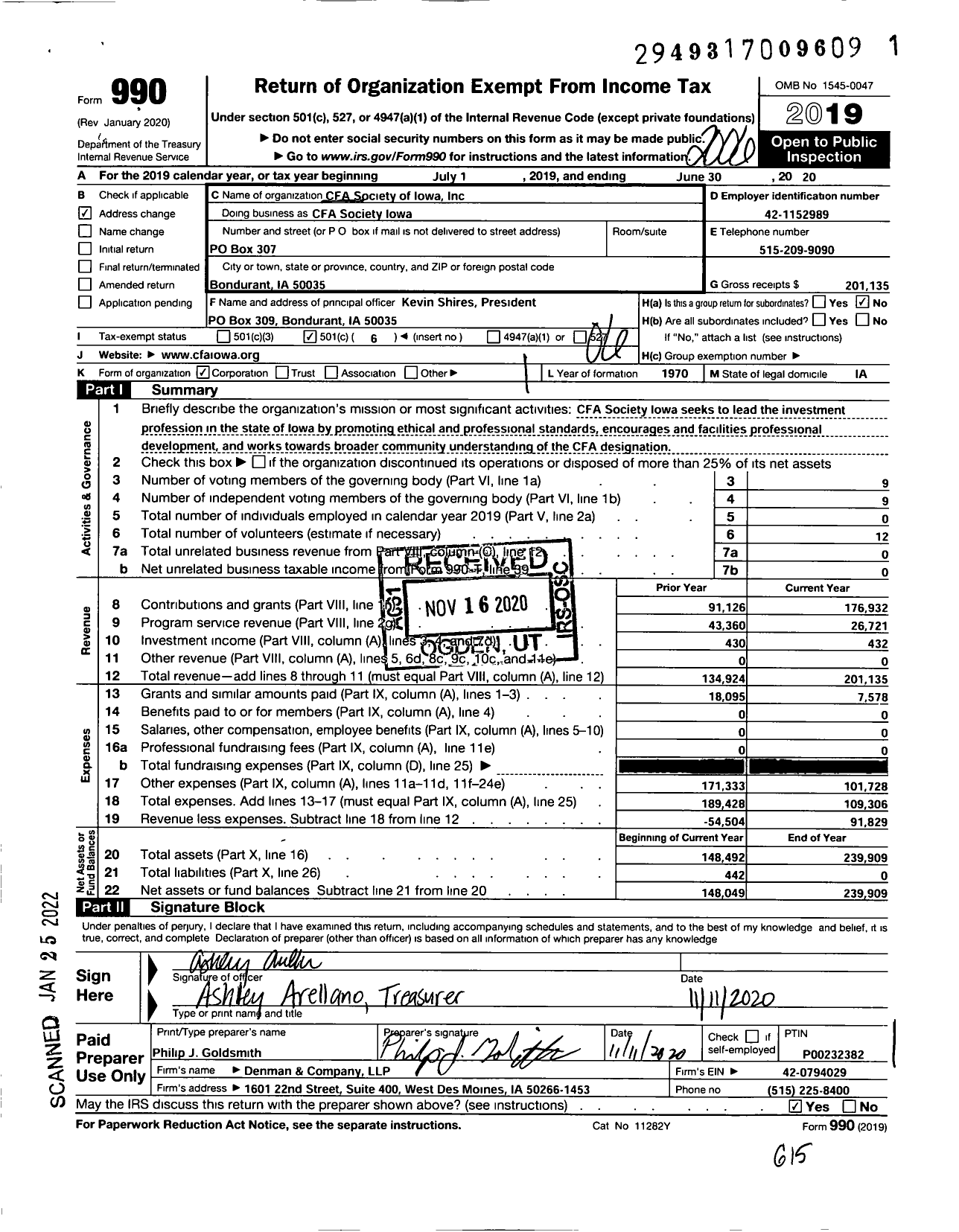 Image of first page of 2019 Form 990O for Cfa Society Iowa