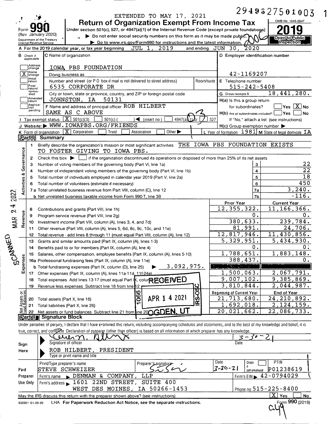 Image of first page of 2019 Form 990 for Iowa PBS Foundation (IPTV)