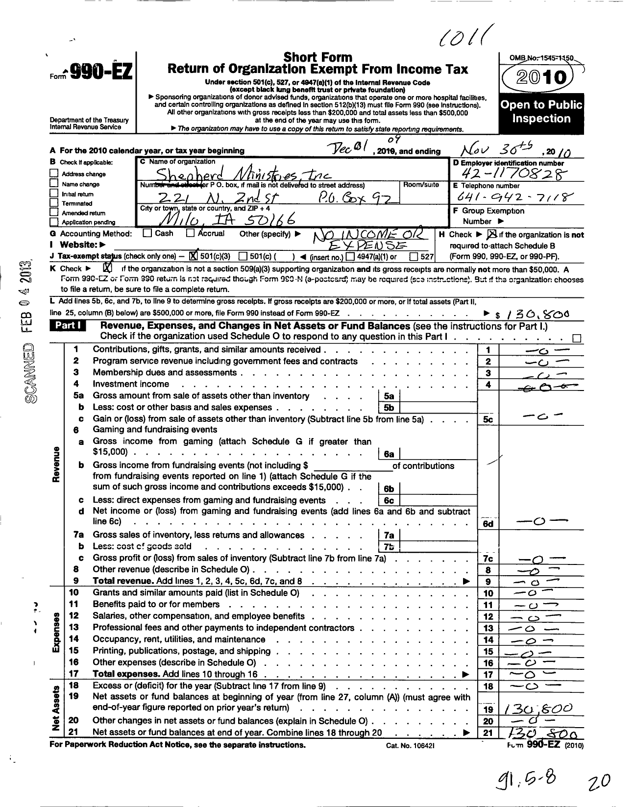 Image of first page of 2009 Form 990EZ for Shepherd Ministries