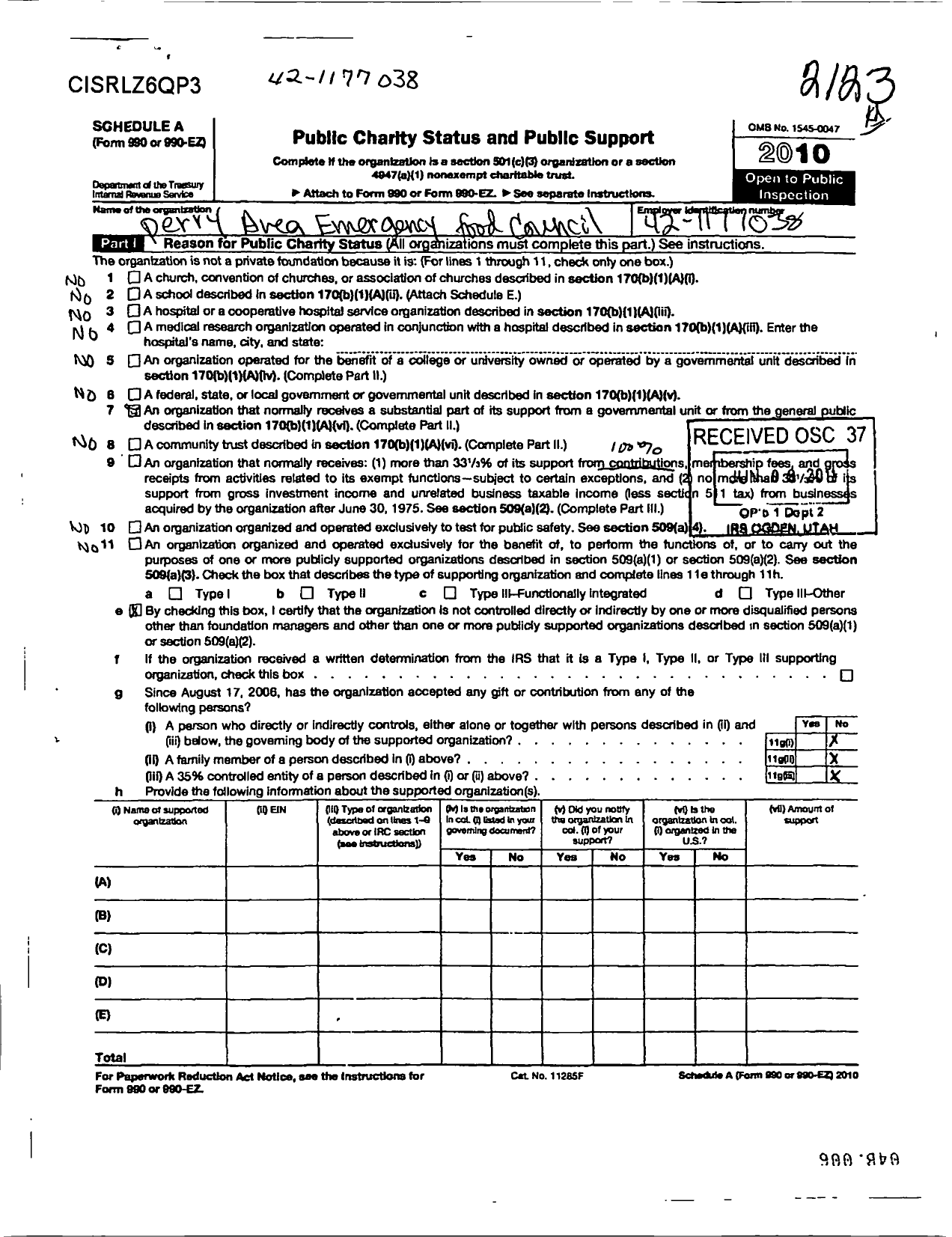 Image of first page of 2009 Form 990R for Perry Area Emergency Food Council